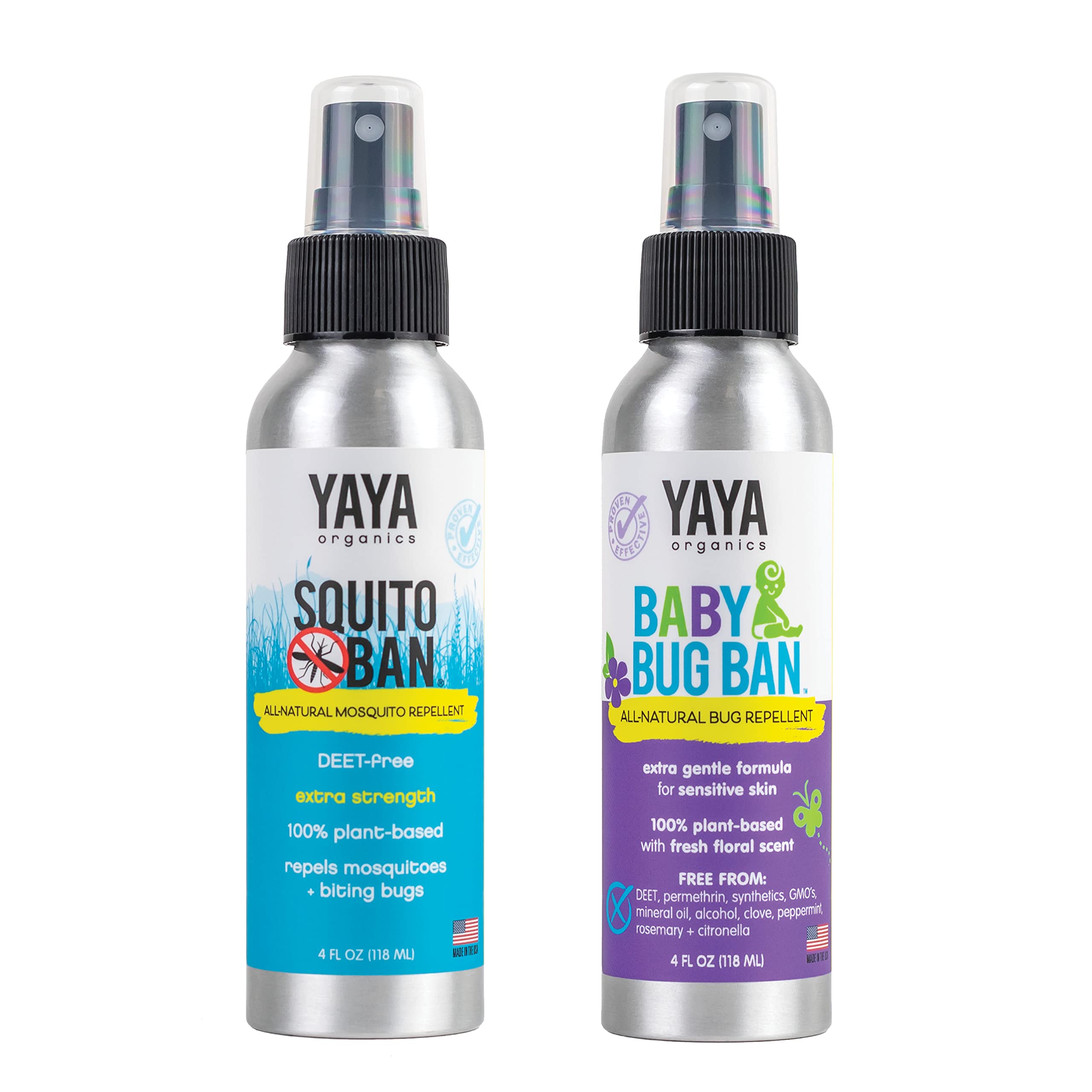 YAYA ORGANICSSquito Ban + Baby Bug Ban Duo Pack | Deet-Free, All Natural Insect Repellents for Kids and Babies | 4 oz (Pack of 2)