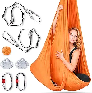 LOTUS78 Aerial Yoga Hammock 5.5 Yards (198 Inches) – Premium Aerial Silk Swing for Antigravity Fitness, Inversion Therapy, Strength & Flexibility | Orange | Yoga Trapeze for Home & Studio