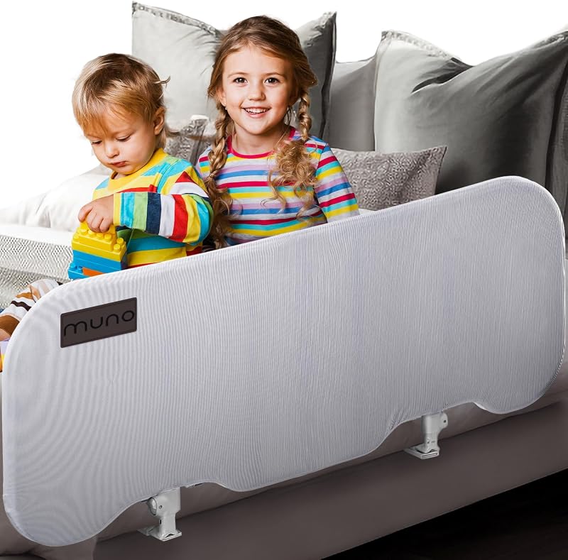 1 Pack Baby Travel Bed Rail Guard for Toddlers with Bag - Grey | Portable Bed Rails for RV Bunk & Camper, Height Adjustable, Foldable Bed Side Rail for King, Queen, Twin Bed, U-Shaped Base