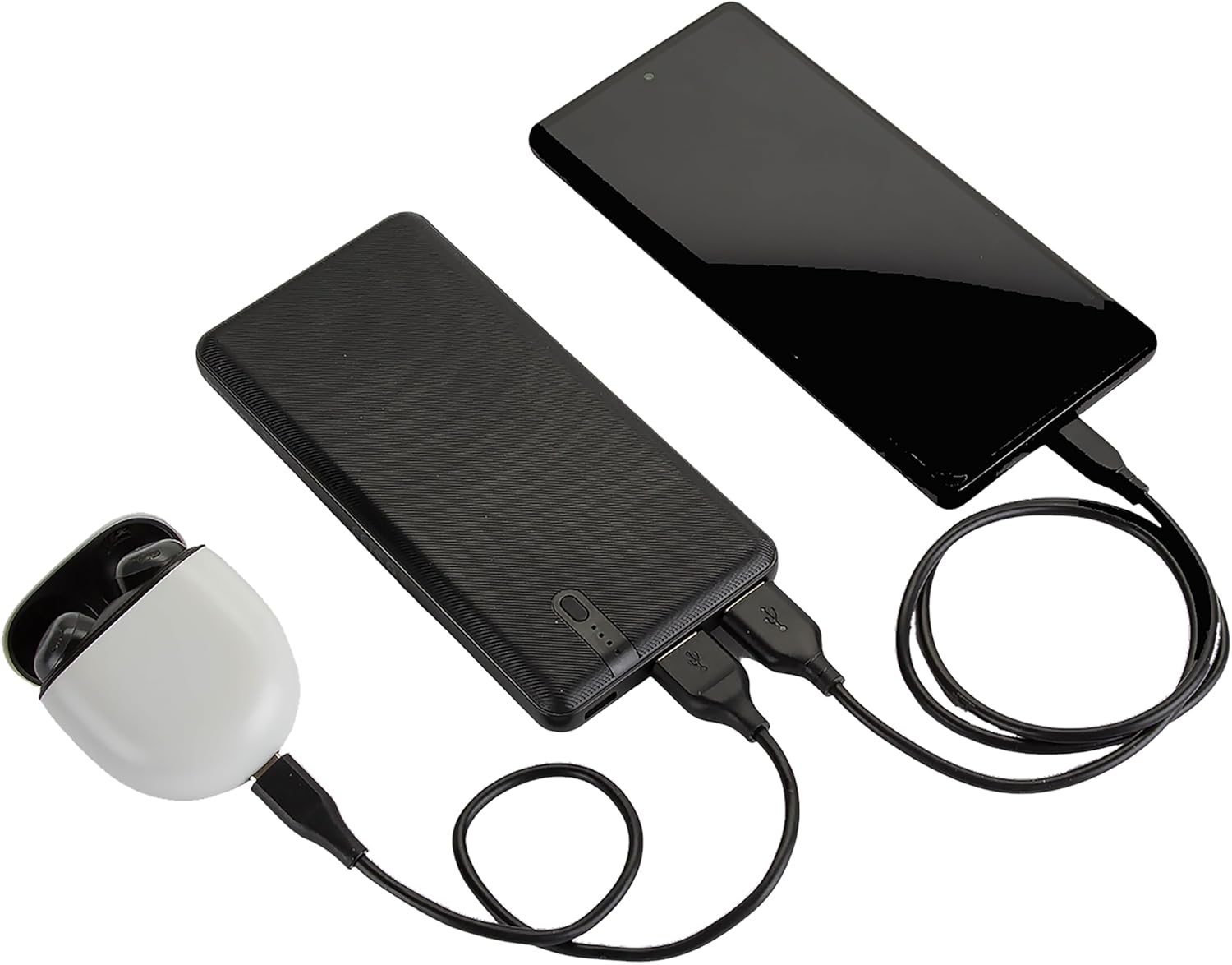 Close-up view of the Interstate Batteries Power Bank ports, showing USB-C input and two USB-A outputs.