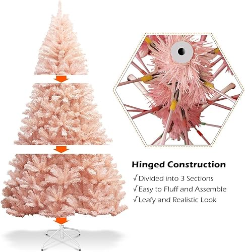Miniatura 3 de MAT EXPERT Árbol de Navidad de abeto artificial rosa de 7 pies árbol completo con bisagras sin luz 937 puntas con soporte de metal estable fácil