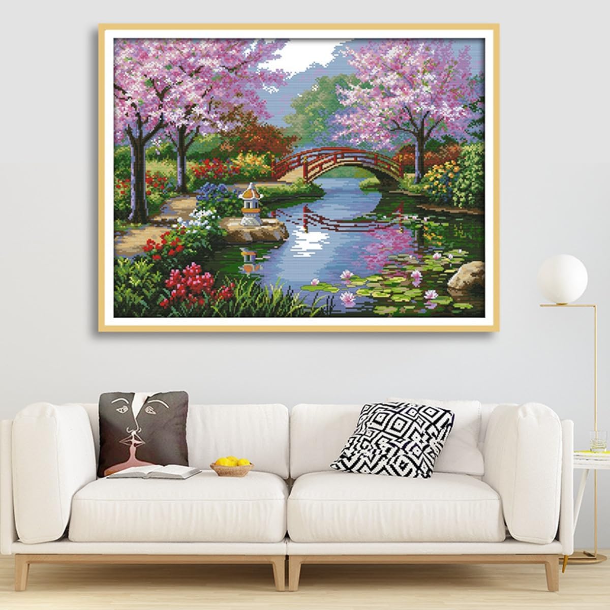 Rosyfoxes Cross Stitch Kits Stamped Full Range of Embroidery Starter Kits for Adult DIY 14CT 2 Strands - Printed kit The Beautiful Scenery of Park(Printed) 21.7x16.9 inches