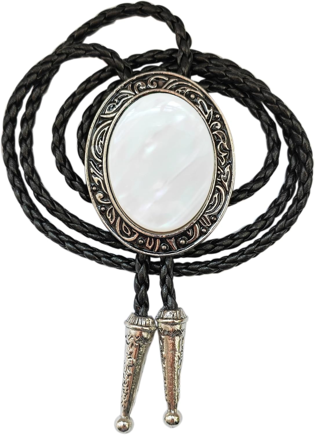 Bolo Tie for Men,Cowboy Necklace,Grass Natural Stone Bola Bolo Tie - Faux Leather Wedding Necklace(Mother of Pearl)
