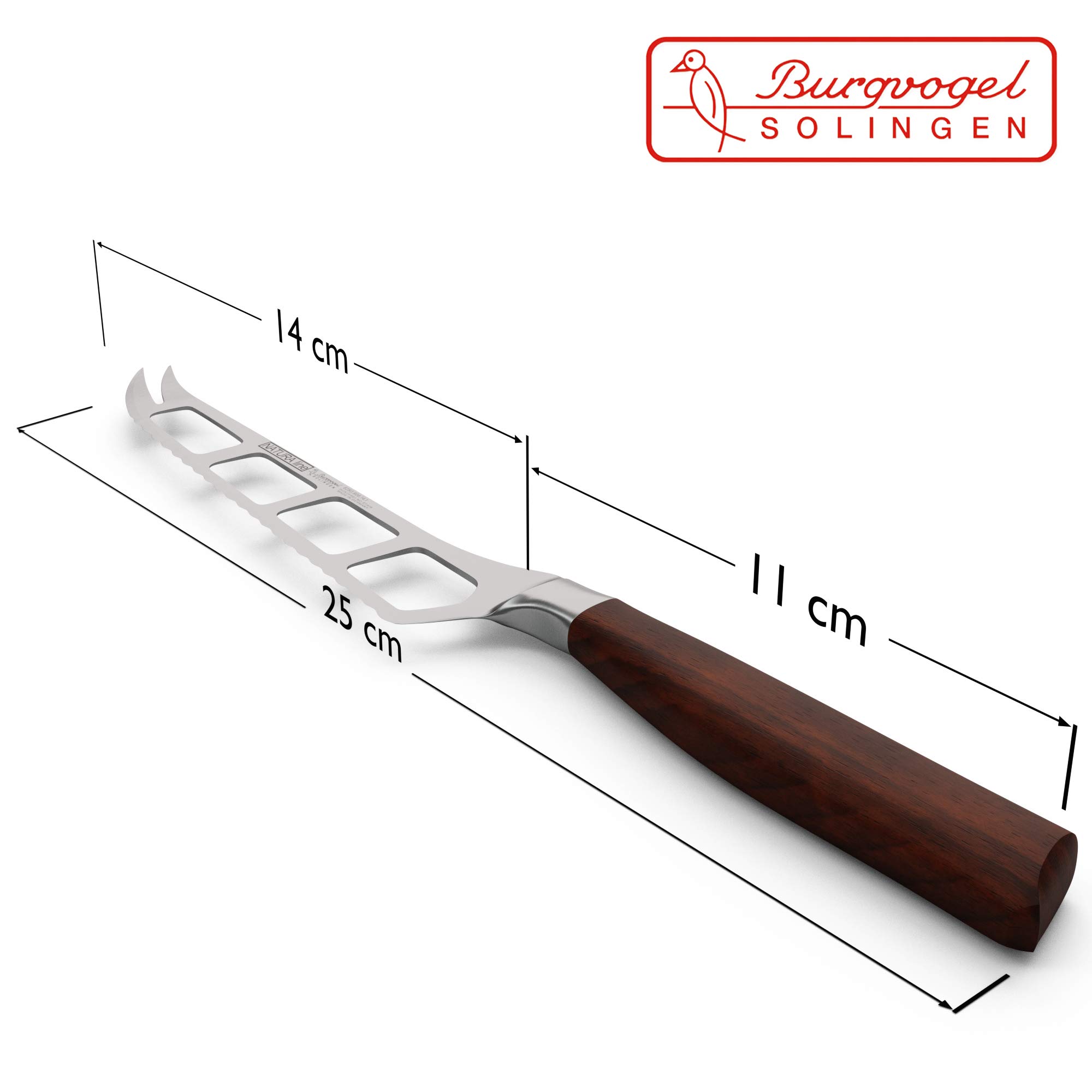 Burgvogel Solingen Natura Line, scharfes Käsemesser Holzgriff, rot satiniert, geschmiedet, 14 cm, rostfrei, Made in Germany