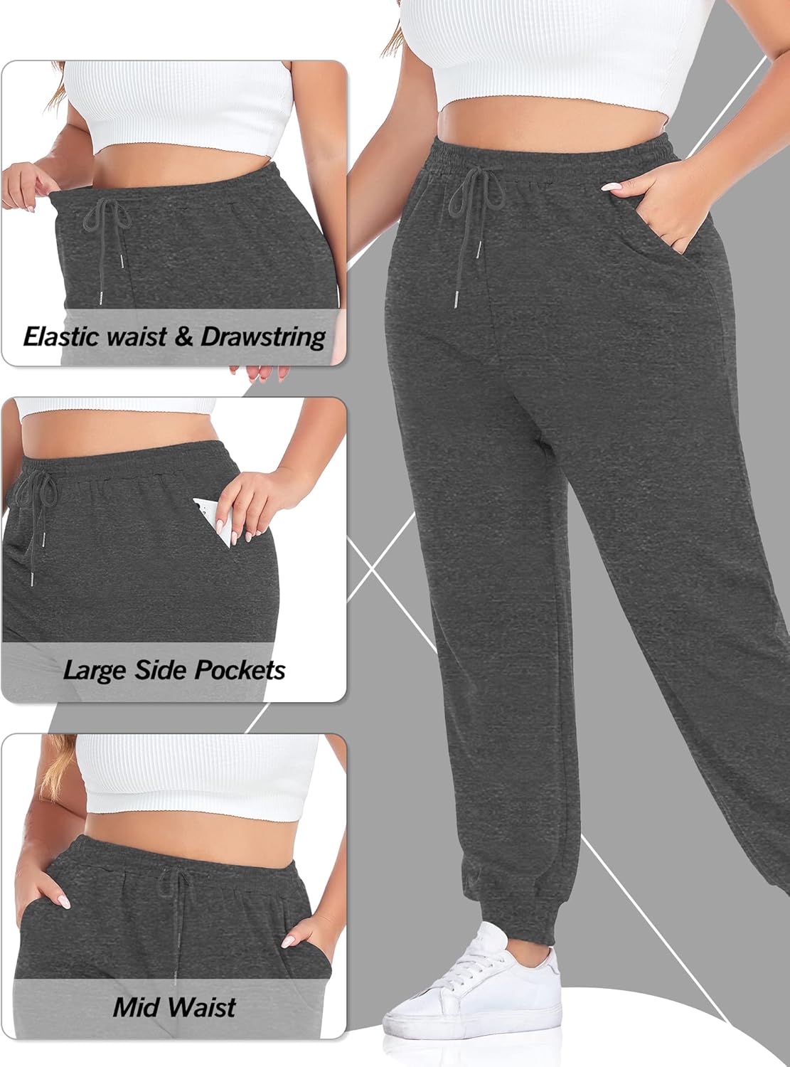 COOTRY Plus Size Sweatpants for Women Loose Elastic Waist Drawstring Joggers Workout Lounge Pants With Pockets - Image 3