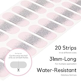 NAILOG Semi Cured Gel Nail Strips, Extra Long Glitter Nail Polish Strips (20 Pieces), Buy 2 Get 1 UV Lamp, Long Lasting Gel Nails with Soft Glossy Gel Finish, Ballerina