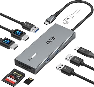 Acer 9-in-1 USB-C Dual 4K@60Hz HDMI Docking Station - 100W PD, Fast USB/SD, for Dell XPS/HP/Mac/Surface Laptops