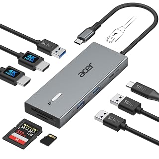 Acer Station d'accueil Dual HDMI, 9IN1 Hub USB C vers HDMI 4K@60Hz, USB A &C 5Gbps, 100W PD, Lecteur de Cartes SD/TF, multiport Docking Station pour 2 écrans, Dell, Chromebook, MacBook Air/Pro etc. - Amazon product rated Grade A