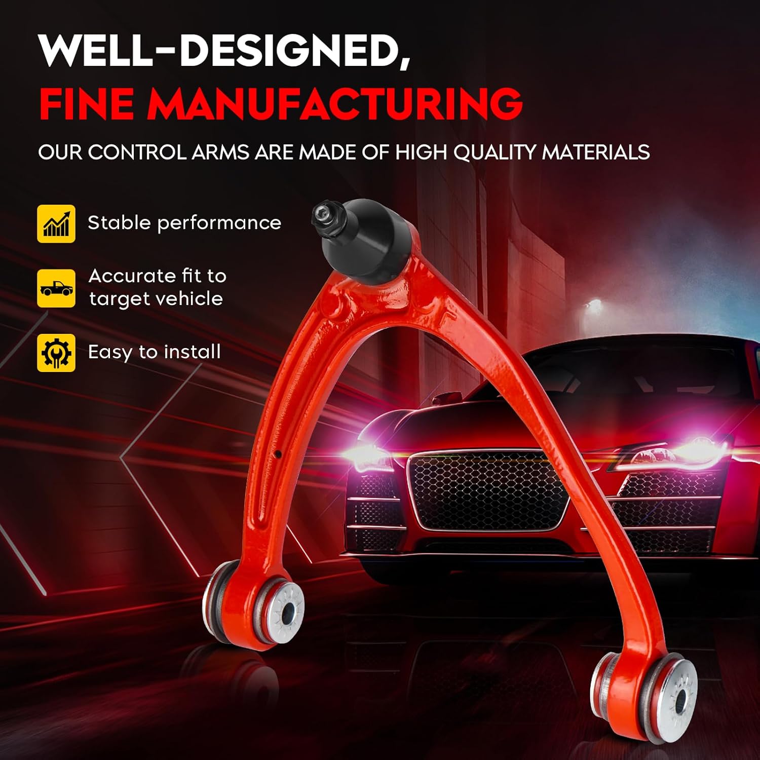 4 PCS Front Upper Control Arm Kit w/Ball Joint with Polyurethane Bushing Suspension Kit for Avalanche, Escalade ESV/EXT, Suburban 1500/Silverado 1500/Sierra 1500/Tahoe/Yukon 2007-2013 (Only For 4WD)