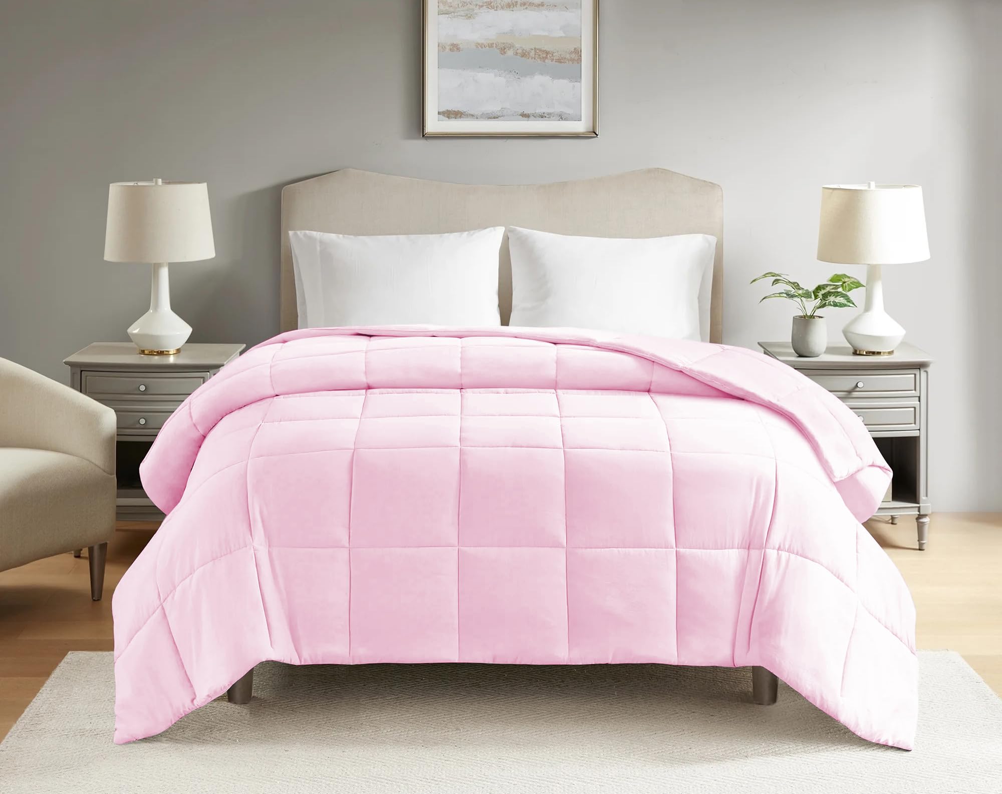 All Season 200 GSM Comforter/Duvet/Blanket Double Bed Comforter Lightweight Soft & Smooth Microfiber 90" X 100" Inches - Double Bed Comforter - Baby Pink Color-image-33