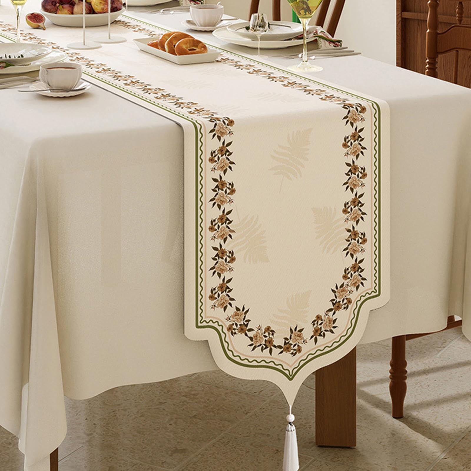 Tischläufer Modern Polyester, Tischläufer Hochzeit 35x180 cm, Leinenoptik mit Rosenmuster
