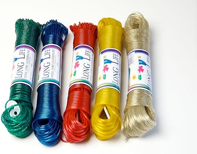 Long Life Steel Core Coloured Clothesline 3mm x 25m - Assorted Colors, (Random Colored Delivered)