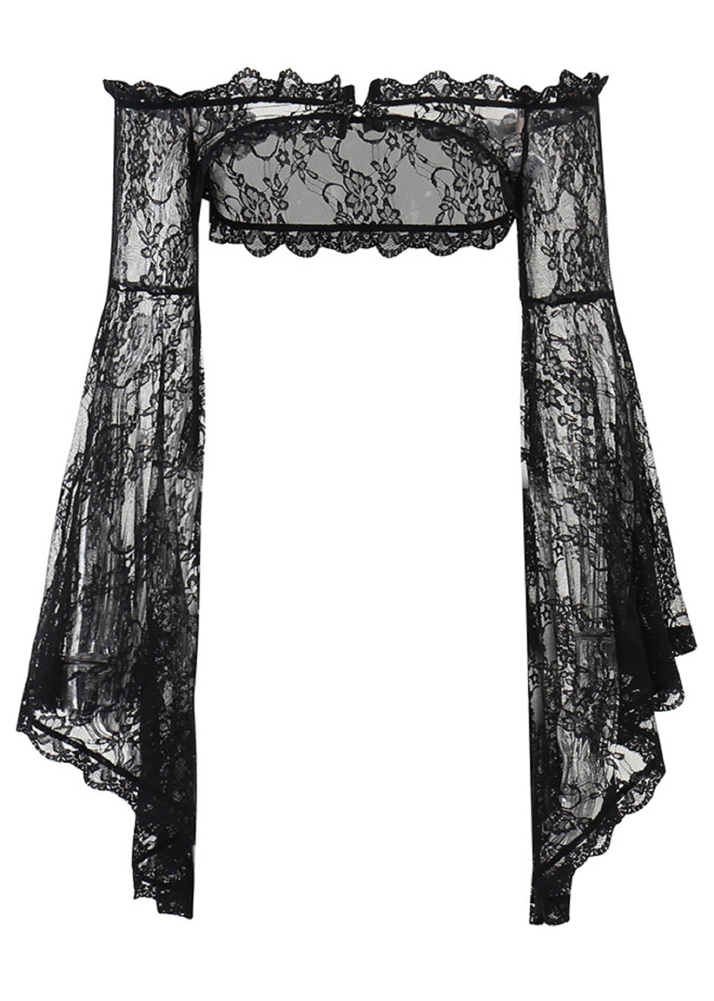 DINGJIUYAN Halloween Shirts -Goth Sexy Vintage Tops Women Off Shoulder Sheer Lace Overlays Y2K Cosplay Cover-ups Coat Flare Long Sleeve Grunge Tops
