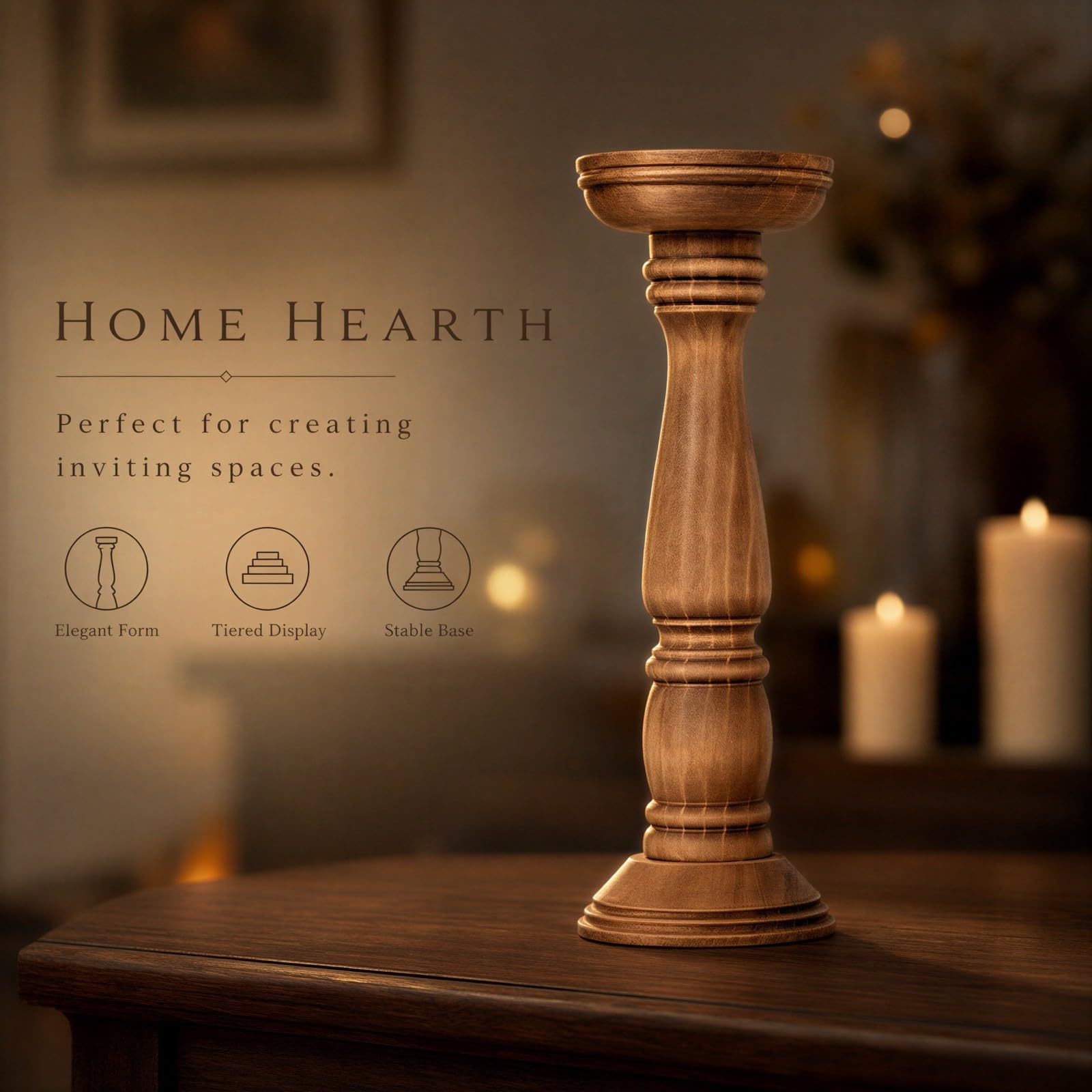 3 STK. Kerzenhalter Set aus Holz, rustikales Design mit Nussbaumfinish, Elegante Kerzenständer im Landhausstil in verschiedenen Höhen, für Hochzeitsdeko, Tischmitte und Kaminsims