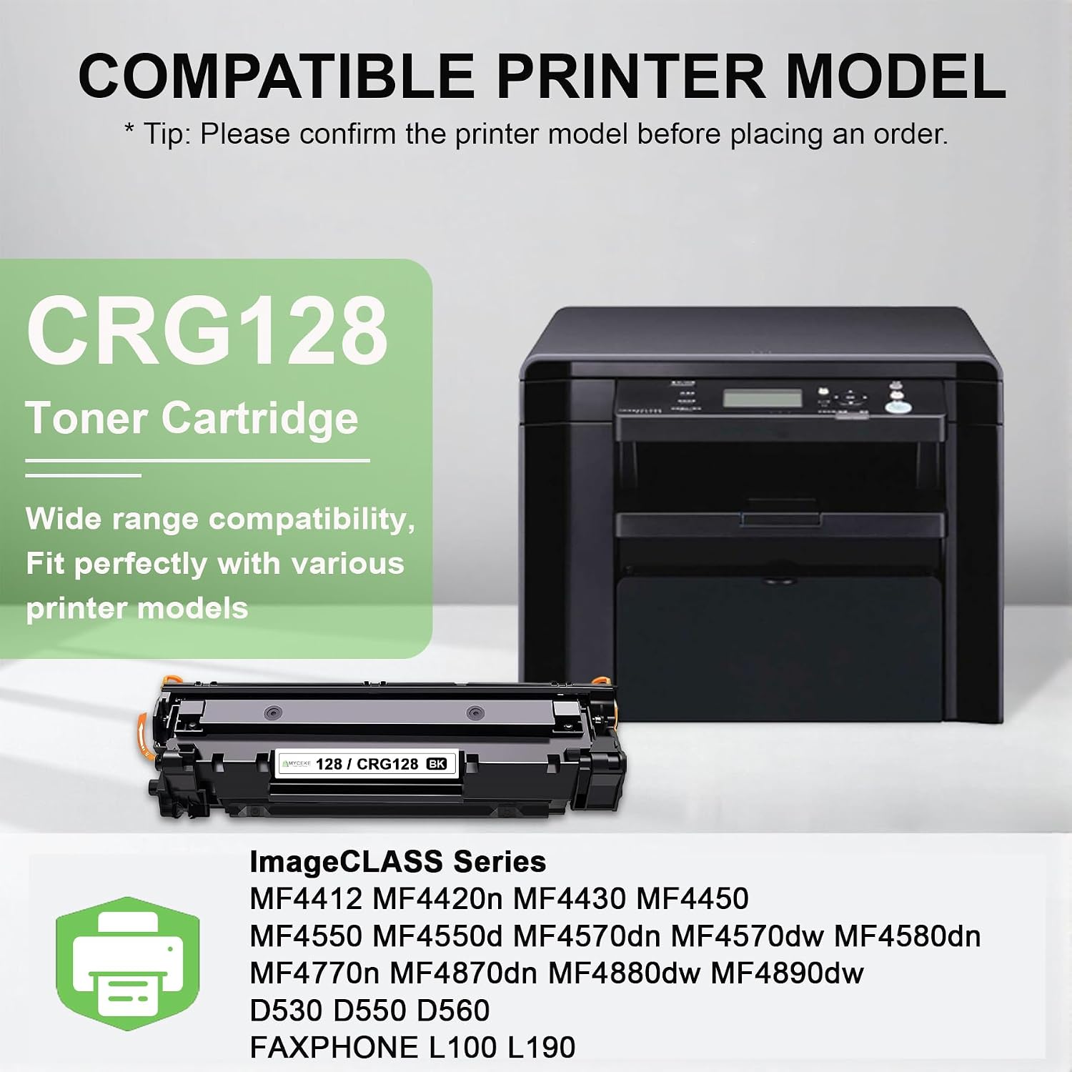 2 Pack Compatible 128 Black Toner Cartridge : CRG128 Toner Replacement for Canon ImageCLASS D530 D550 MF4770N MF4890DW MF4880DW LBP6230DW MF4450 MF4570DN Faxphone L100 L190 Printer, 2,600 Pages Each