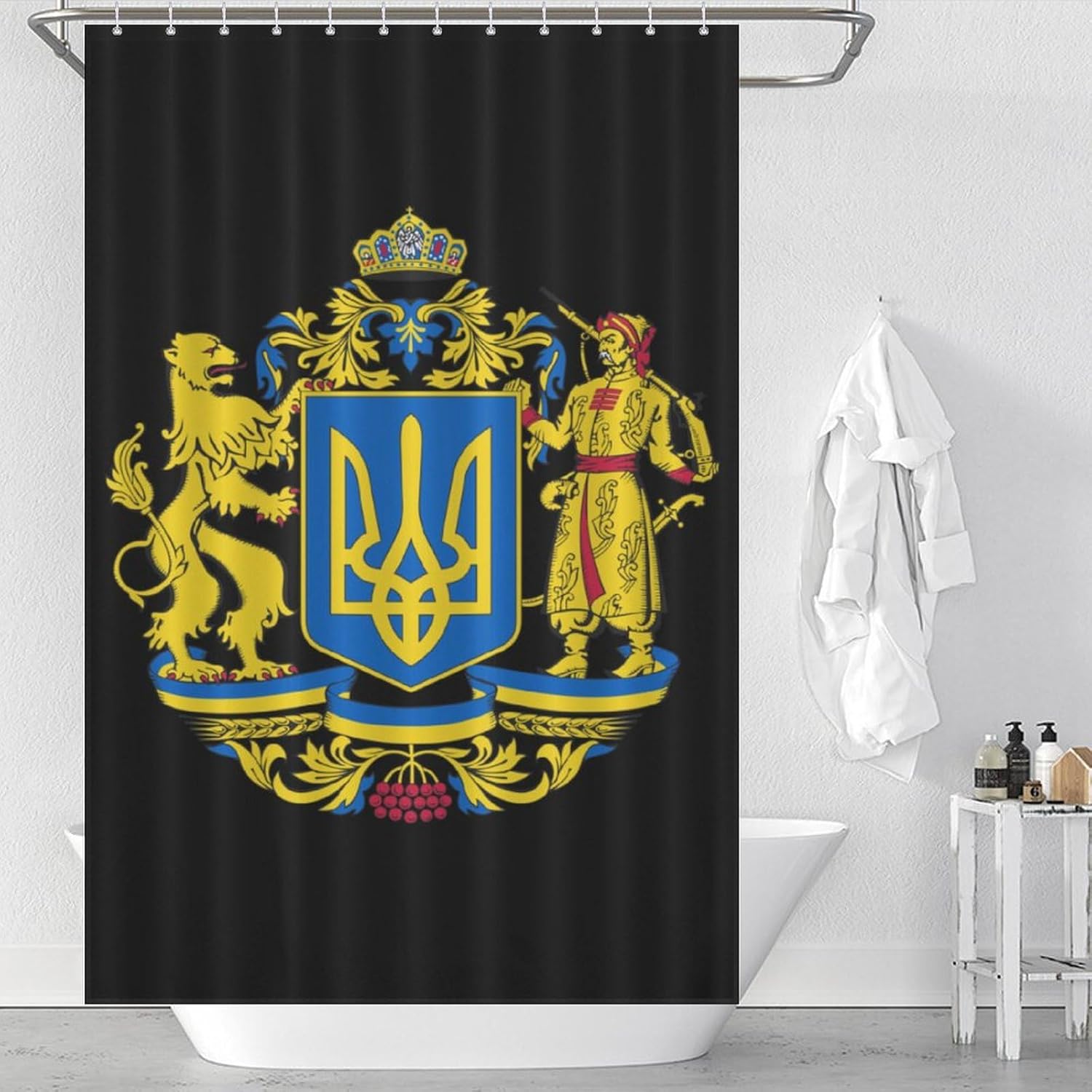 Ukraine Coat of Arms Funny Shower Curtains Washable Bath Curtain Liner with Hooks for Bathroom Bath Tubs 48x72Inch（122x183cm）