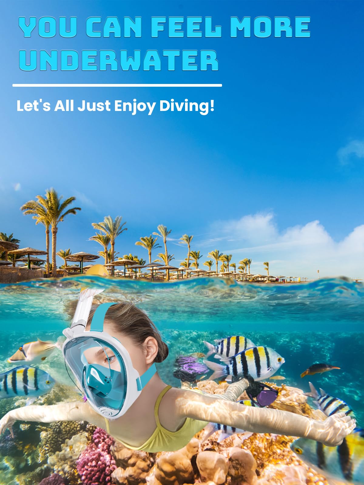 Vitare Maschera da Snorkeling per Adulti e Bambini, Maschera Subacquea Integrale Tecnologia Antiappannamento, Maschera da Mare con Supporto per Fotocamera, Maschera da Sub per Immersioni