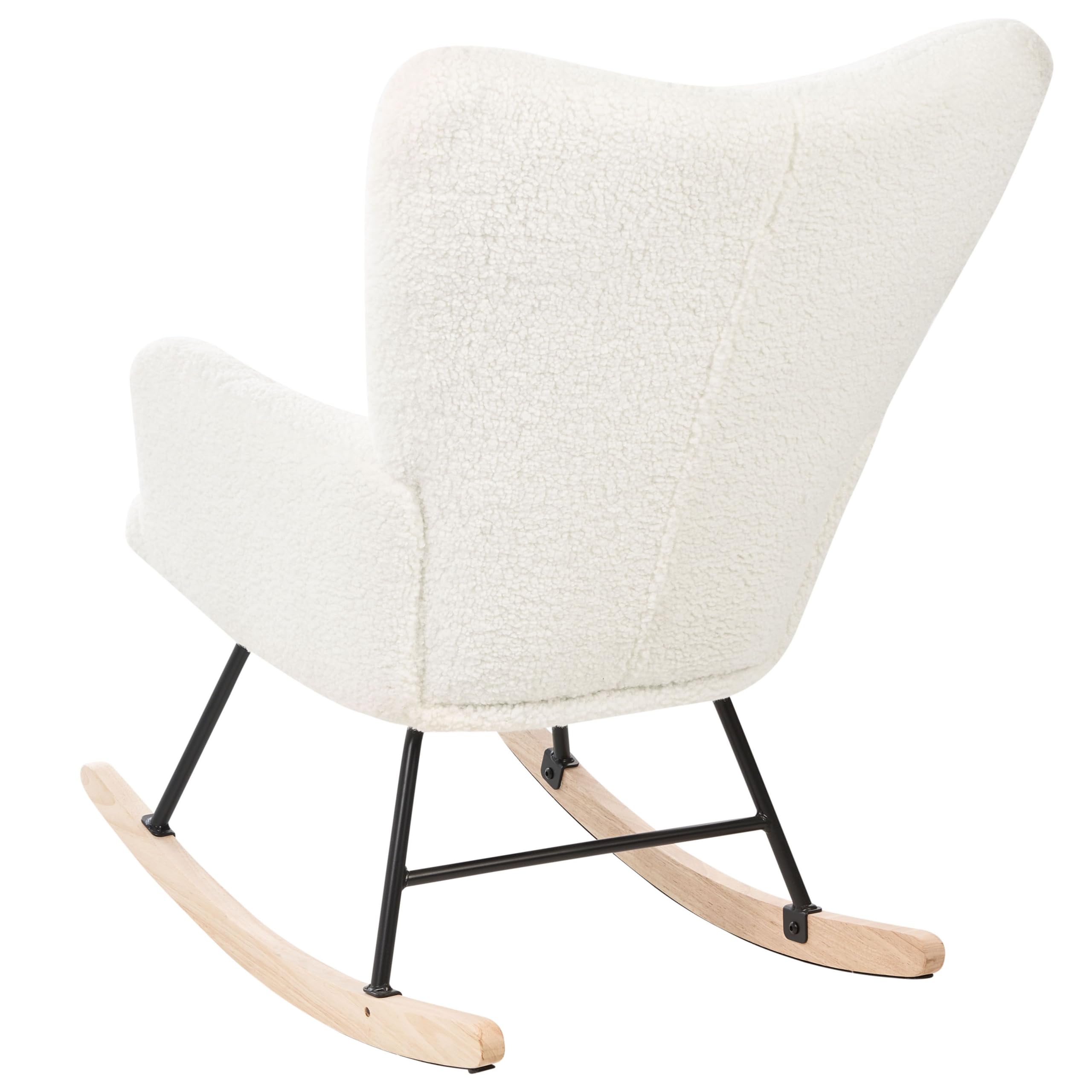 Fauteuil à Bascule Moderne en Tissu Boucle Blanc et Pieds en Bois Oulu