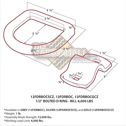 Miniatura 6 de Anclajes de amarre de acero DC Cargo de 12 pulgada (paquete de 10) 12,000 libras de amarre de remolque resistentes, anillos en D atornillados,