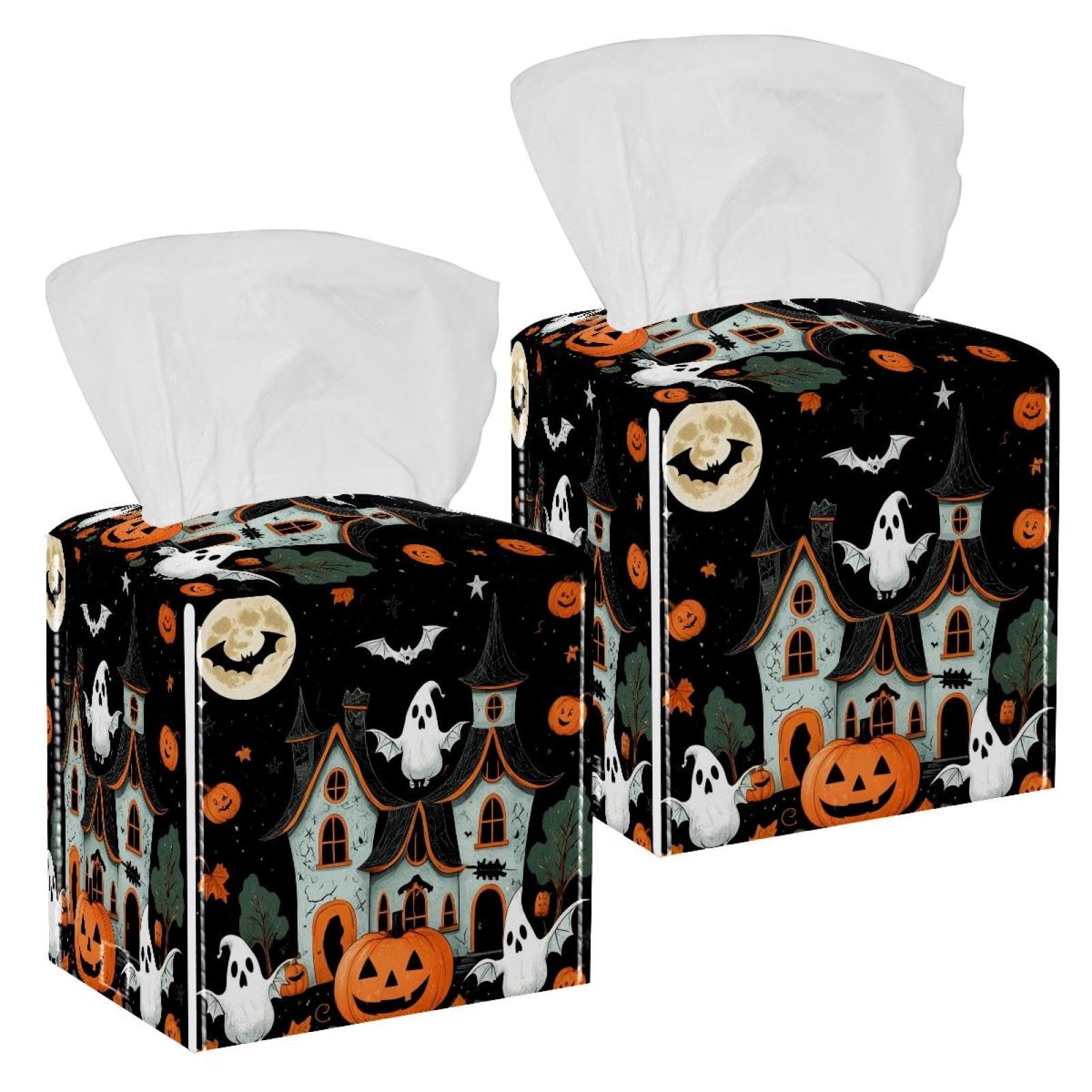 Housse boîte mouchoirs cuir Halloween : organisateur papier salle de bain et coiffeuse