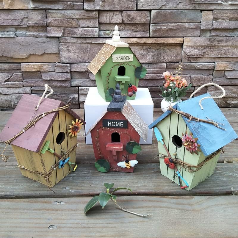 Antique Wooden Birdhouse Pendant, Outdoor Antique Craft Decorative Birdhouse, Wooden Hanging Garden Birdhouse Porch Patio Patio Decoration (E)