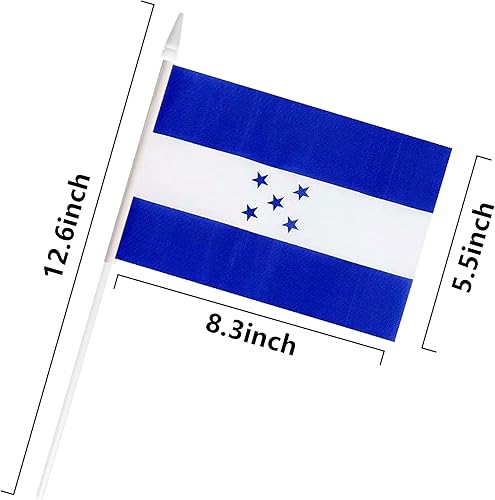 Miniatura 2 de Banderas hondureñas hondureñas pequeñas de mano pequeñas banderas hondureñas en miniatura con poste sólido de 12.6 pulgadas y parte superior de