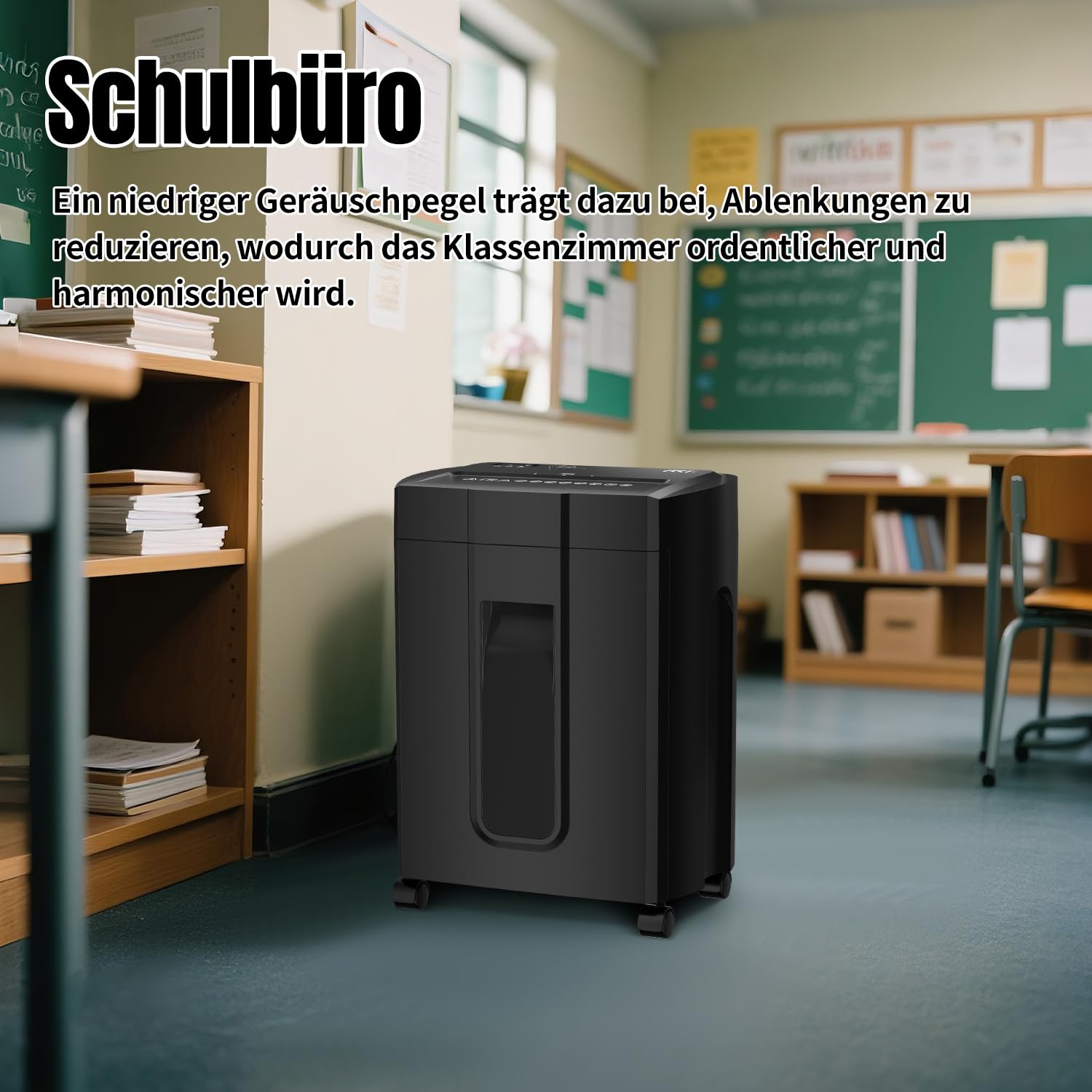 Aktenvernichter, leise 45 dB, Betriebsdauer 45 Min., 15 Blatt, Sicherheits-C-Schnitt P-4, herausnehmbarer 18-Liter-Abfallbehälter, Anti-Papierstau, mit Rollen – für Büro und Zuhause – schwarz
