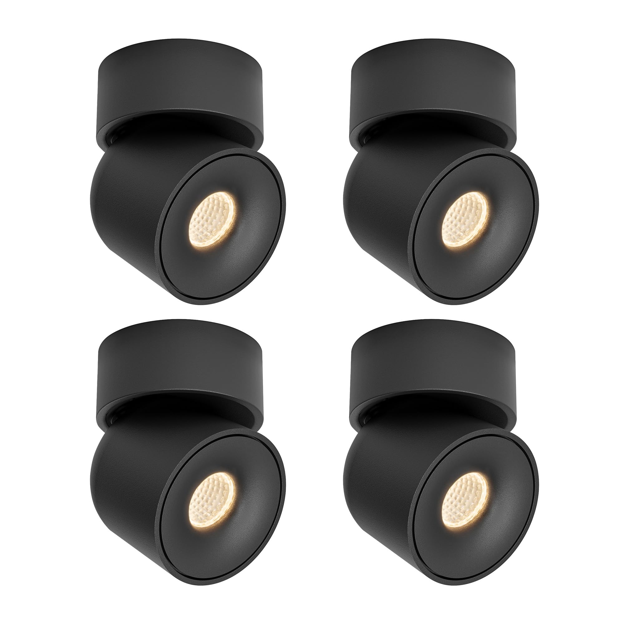 Aisilan 4 Packs LED COB Black Adjustable Ceiling Spotlight Directional Light Surface Mounted 7W 3000K Warm White Aluminum Spots Light for Cabinet Gallery Hallway Corridor