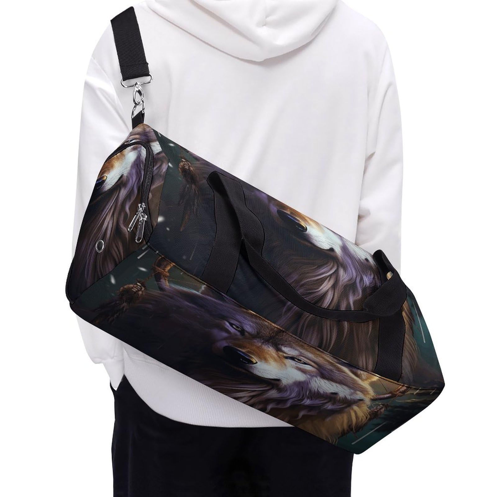Turnbeutel für Damen, Herren, Wölfe und Traumfänger, bedruckt, wiederverwendbar, Turnbeutel mit Schuhfach, Stil, Einheitsgröße, modern, Stil:, Einheitsgröße, Modern