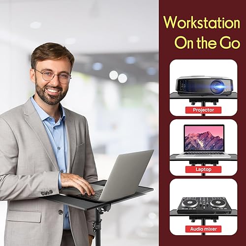 Miniatura 2 de PYLE Soporte para laptop y proyector, soporte de trípode con altura ajustable de 28 a 50 pulgadas, soporte para equipo de DJ portátil, bandeja