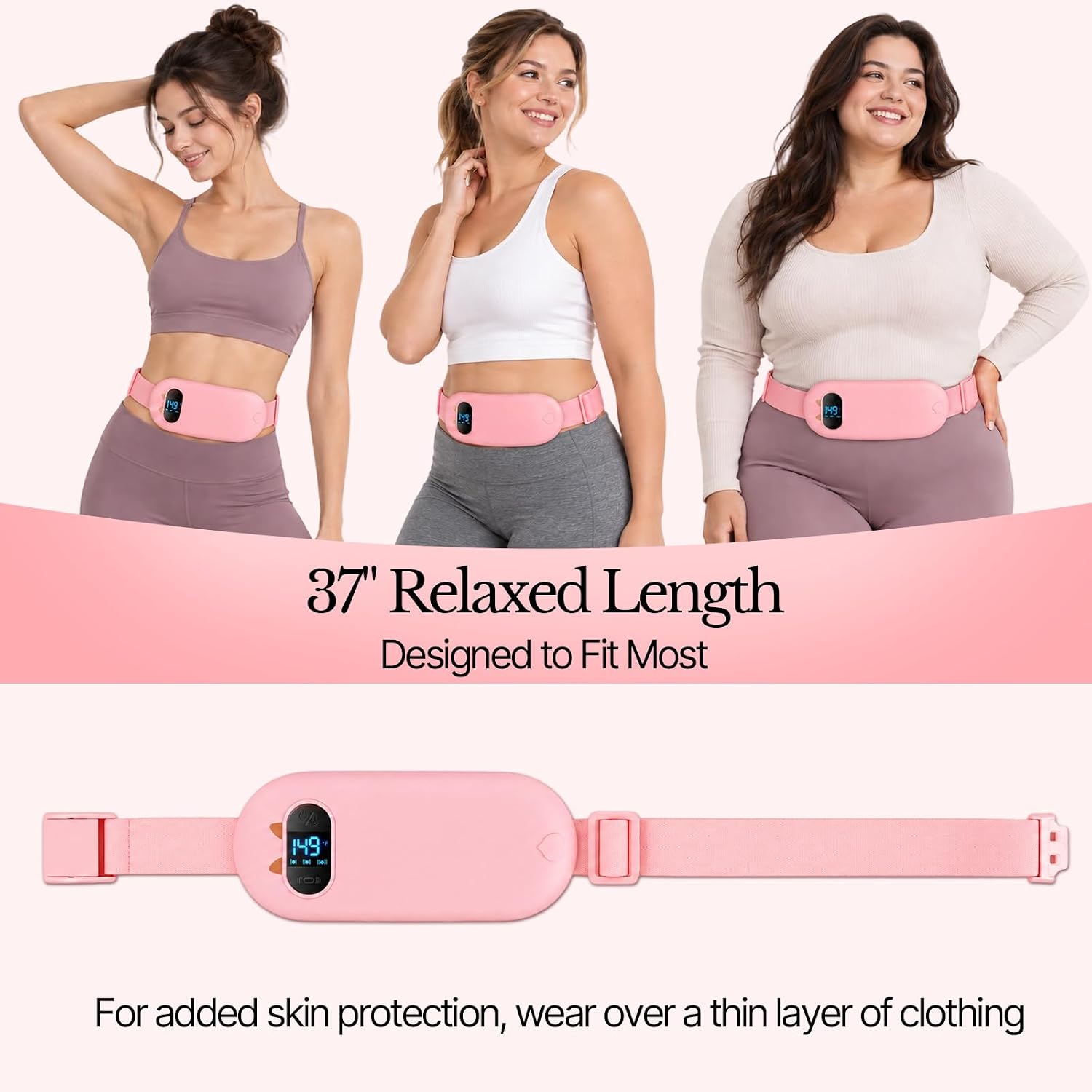 Portable Heating Pad for Period Cramps: 6 Heat Levels & 6 Massage - Cordless Electric 3s Fast Heating Belly Wrap Belt for Menstrual, Back Pain Relief - A Gift for Women Girls Her Pink