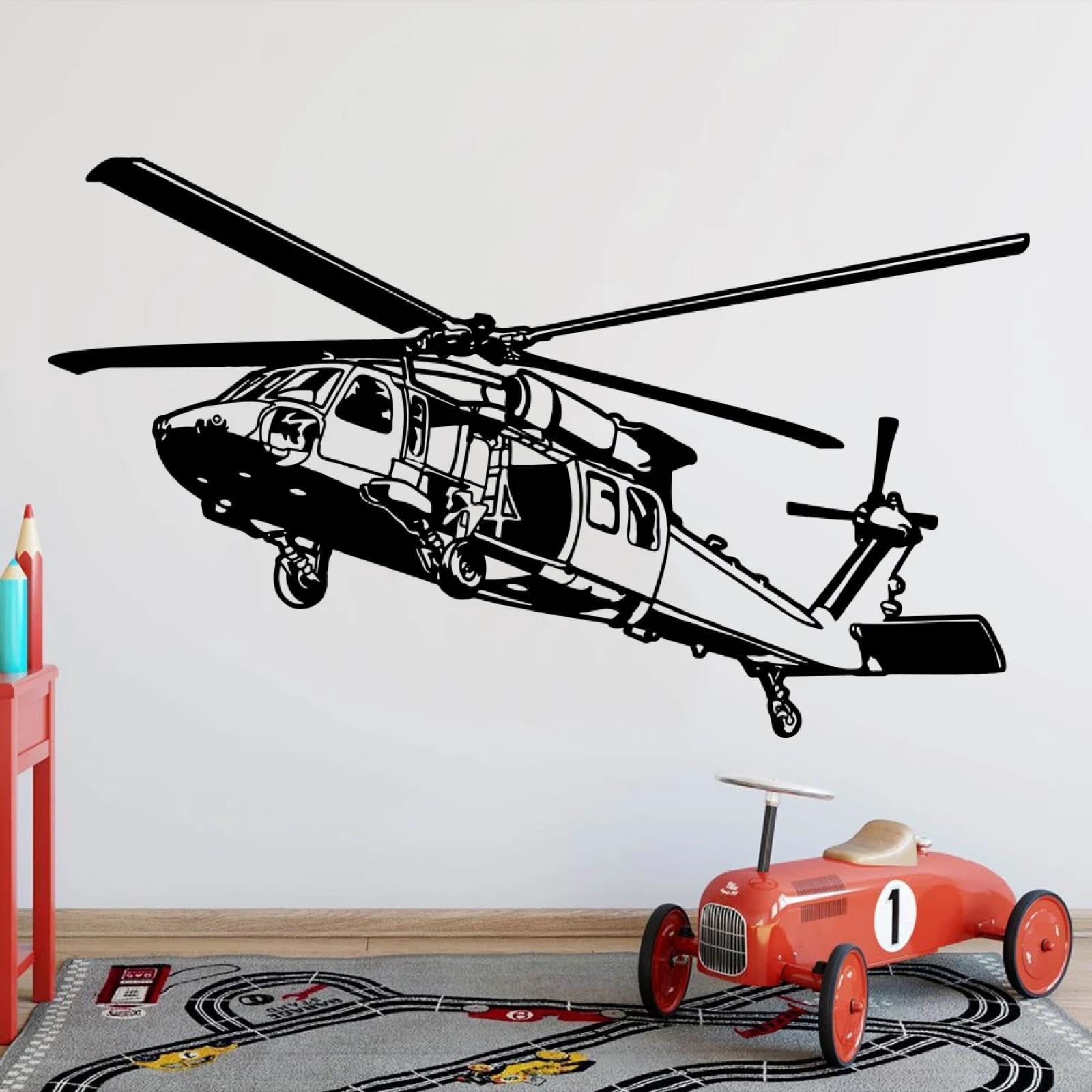 Black/Helicopter Wall Sticker for Boy's Room, Military Airplane, Biplane Sticker, Bedroom Home Decor