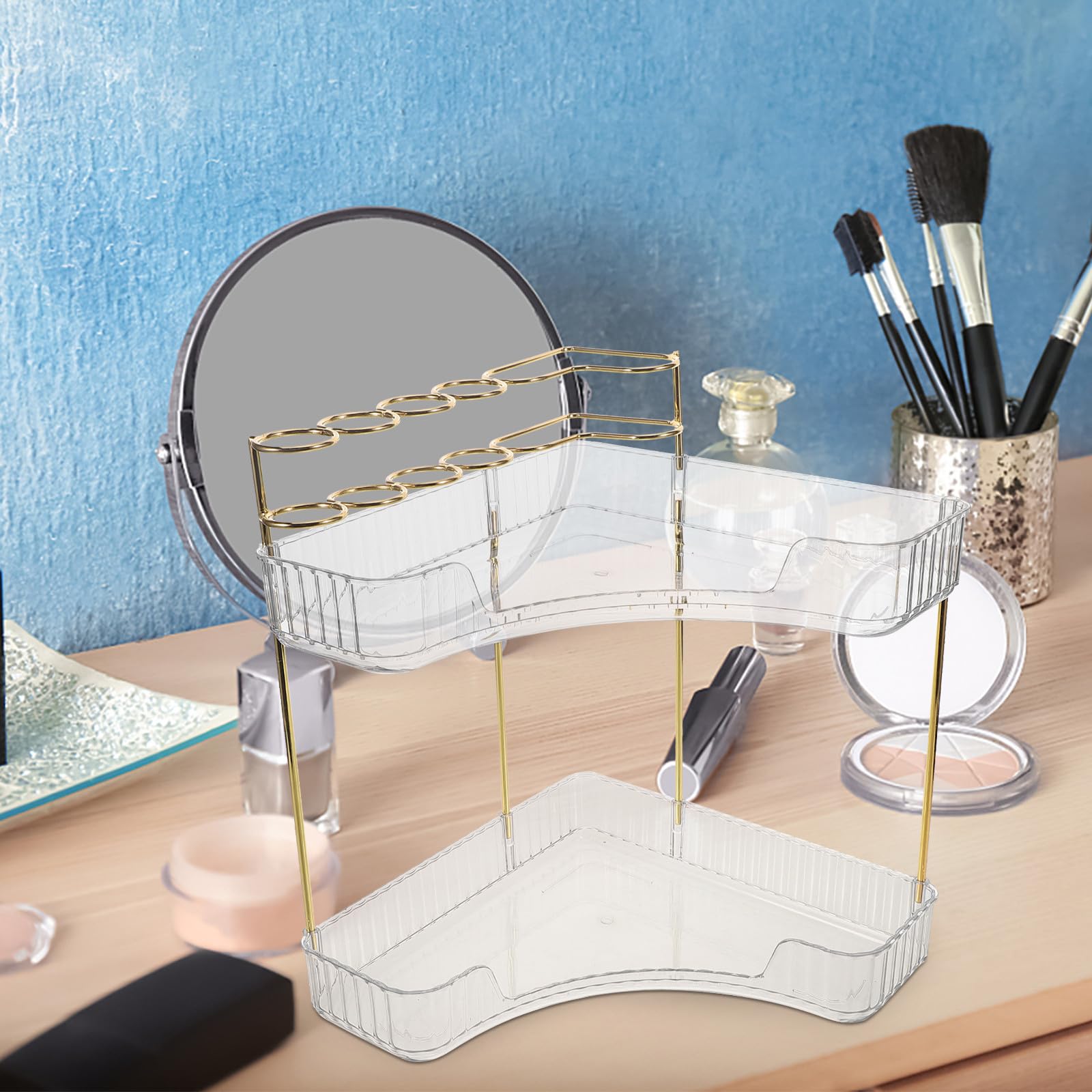 Organizer für Badezimmerablage mit Dreieckigem Eckregal Mehrschichtiges Design aus Pet und Edelstahl Platzsparend und Formstabil für Kosmetik und Make Up