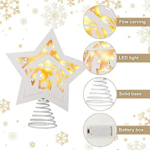 Miniatura 3 de Baquler Decoración para árbol de Navidad, decoración de árbol de Navidad con luz LED, estrella blanca para árbol de Navidad, decoración de árbol de