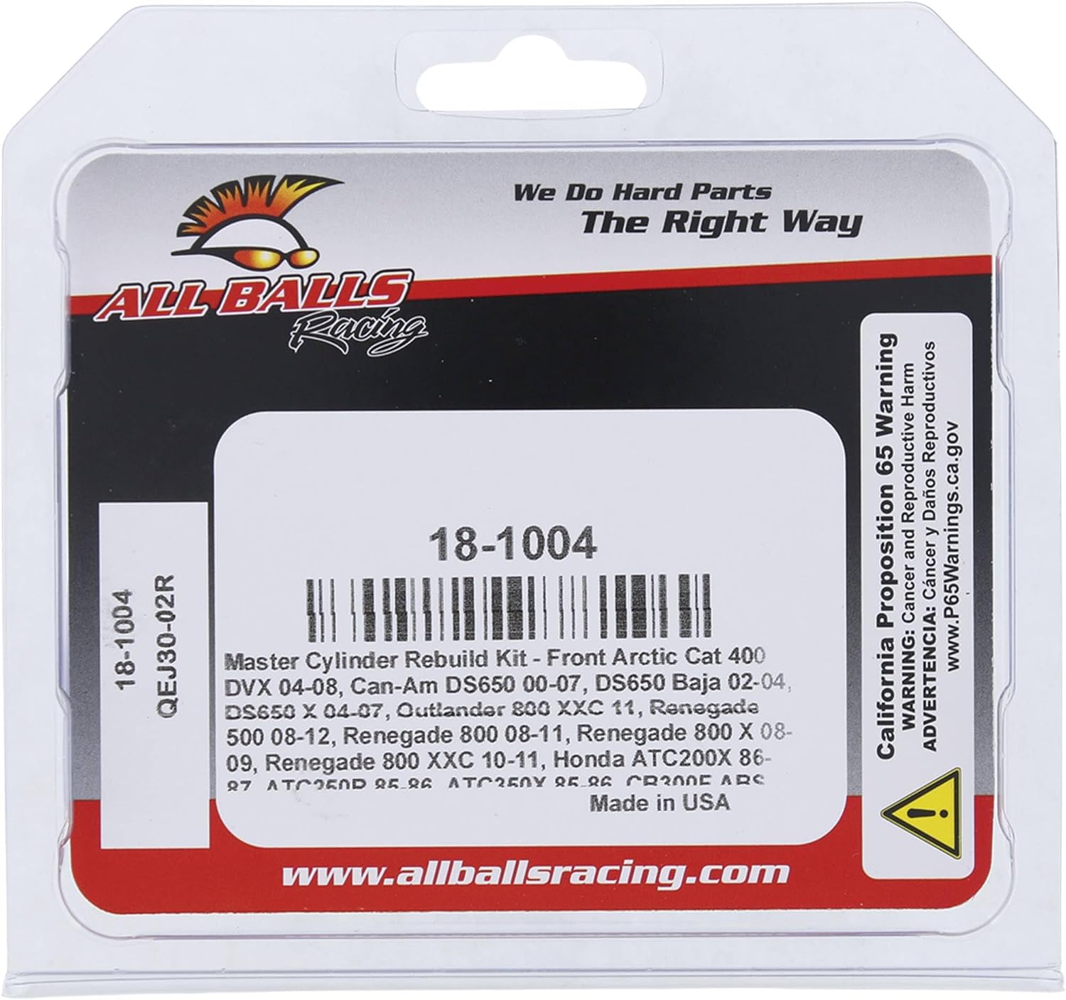 All Balls Racing Master Cylinder Rebuild Kit - Front Arctic Compatible With/Replacement For Cat 400 Dvx 04-08, 18-1004