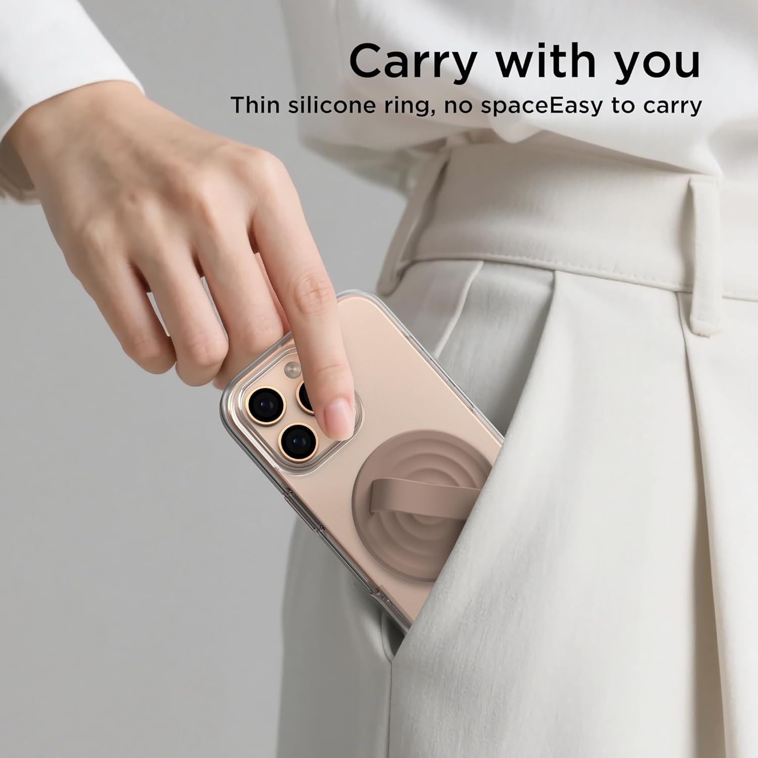 Magnetic Phone Grip Ring Holder, Liquid Silicone Magnet Cell Phone Grip Finger Loop, Compatible with Magsafe, Back of Phone for iPhone 17/16/15/14/13/12 Series, Light Brown - Image 9