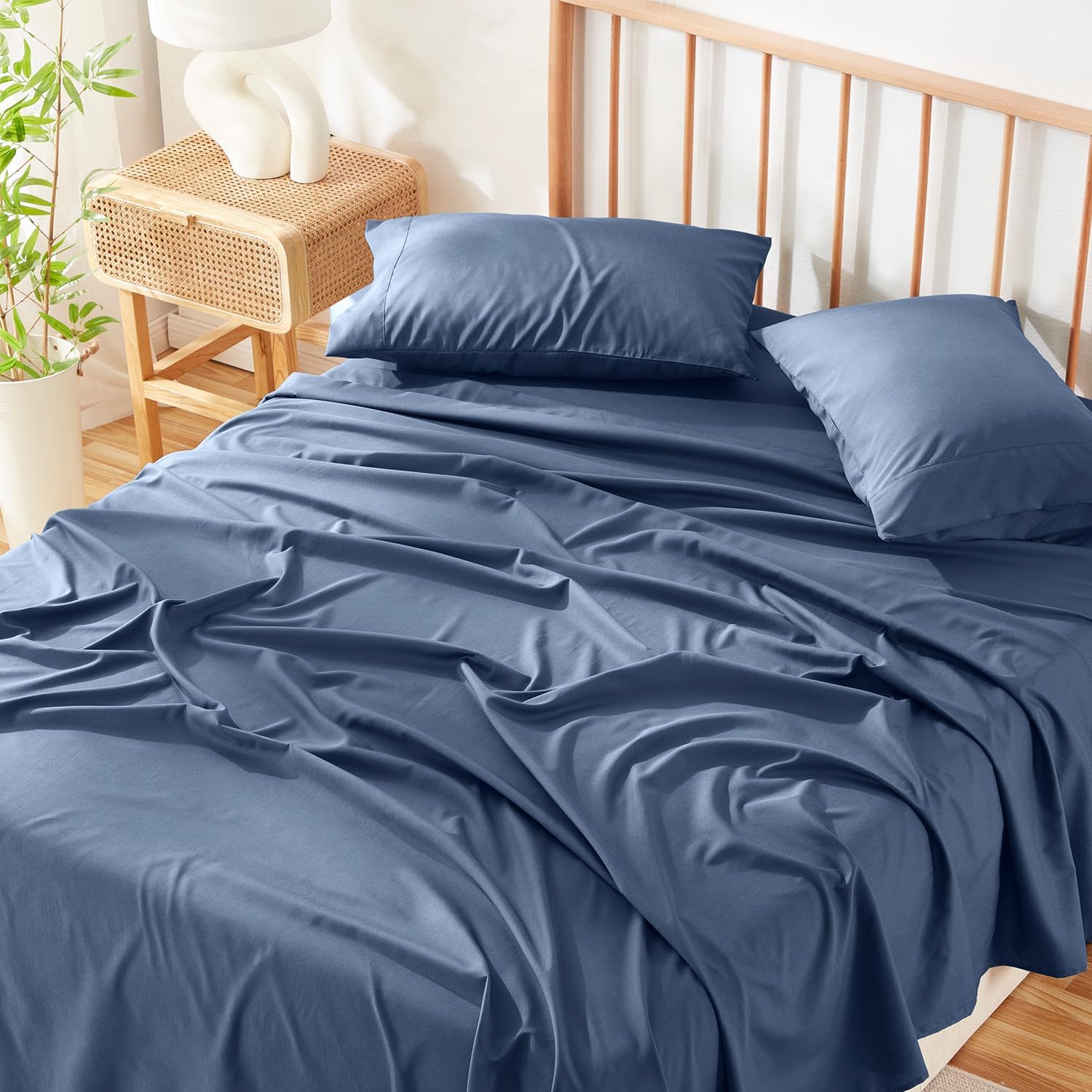 Hearth & Harbor 4 Piece King Size Sheets Set - 60% Microfiber, 40% Rayon Derived from Bamboo Sheets King Size - Breathable King Sheets Deep Pocket Fits Upto 16" Mattress, Sage