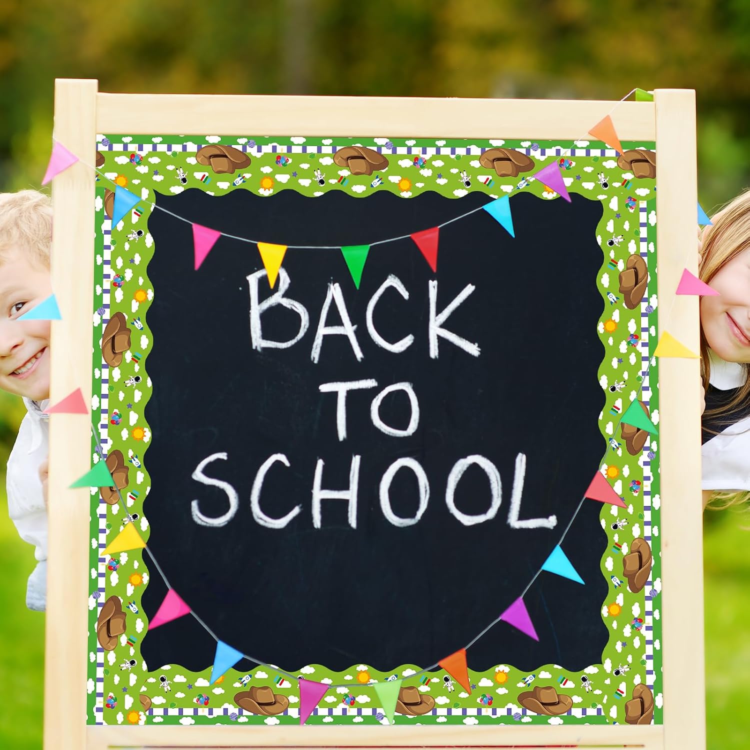 Whaline Back to School Cartoon Story Bulletin Board Border Cowboy Hat Astronaut Scalloped Die Cut Trim Border Roll for Toy Party Classroom Office Home Chalkboard Decor, 32.8Ft image 5