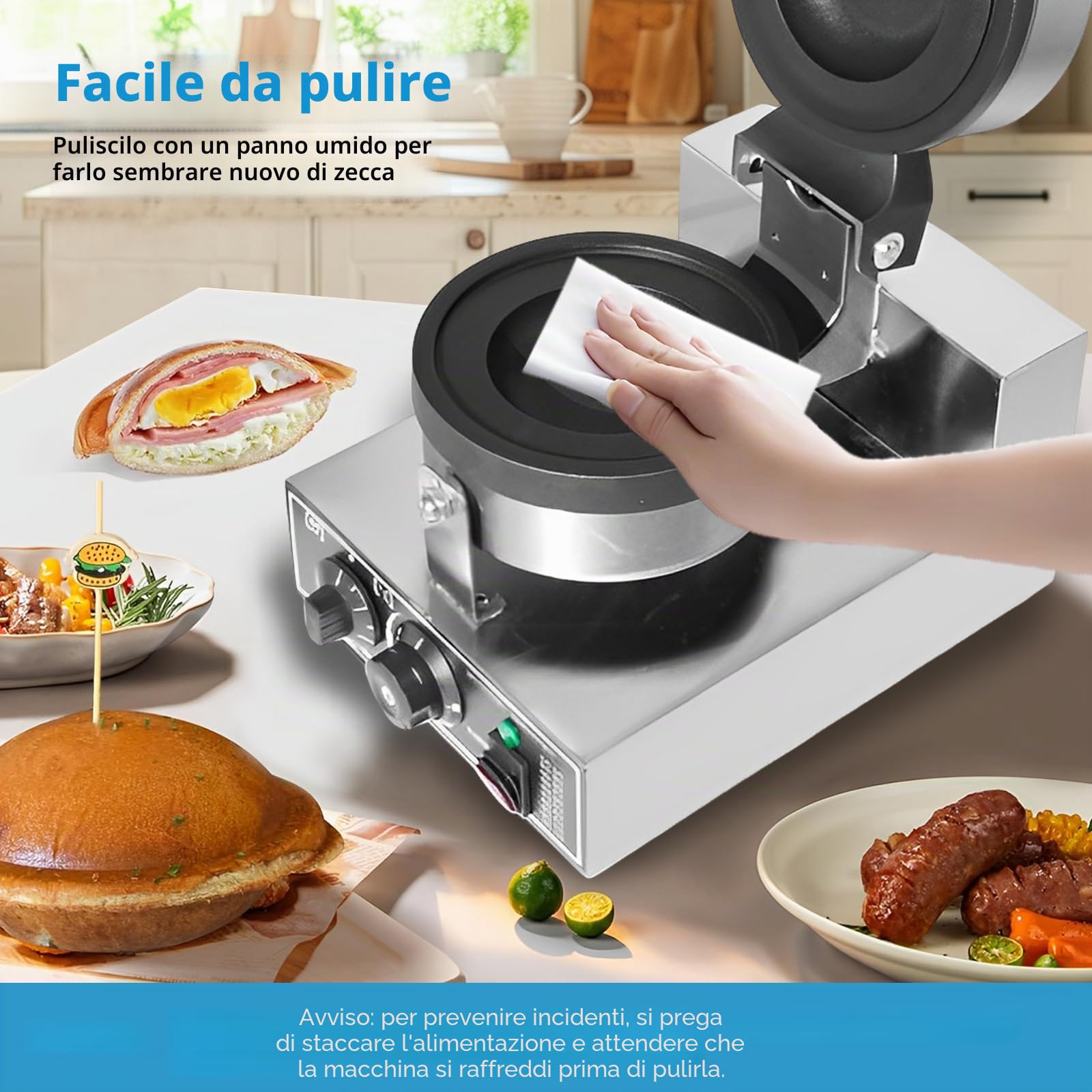 Macchina per Hamburger Elettrica UFO, Macchina per Hamburger Antiaderente Commerciale, Temperatura Regolabile 50-300 ℃ Padella Antiaderente, Timer da 0 a 5 Minuti per Uso Domestico e Commerciale