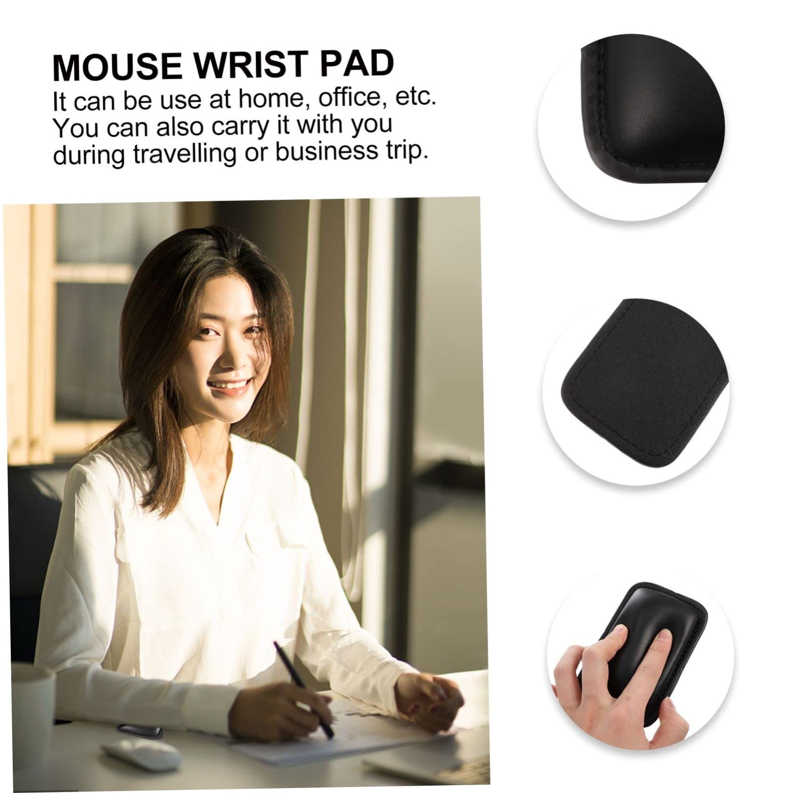 HOMSFOU 3 Ensembles Coussin De Repose Poignet Cuir Pour Clavier Et Souris Lot De Support Érgonomique Pour Éviter Douleurs Poignet Antidérapant Noir 2 Pièces * 3