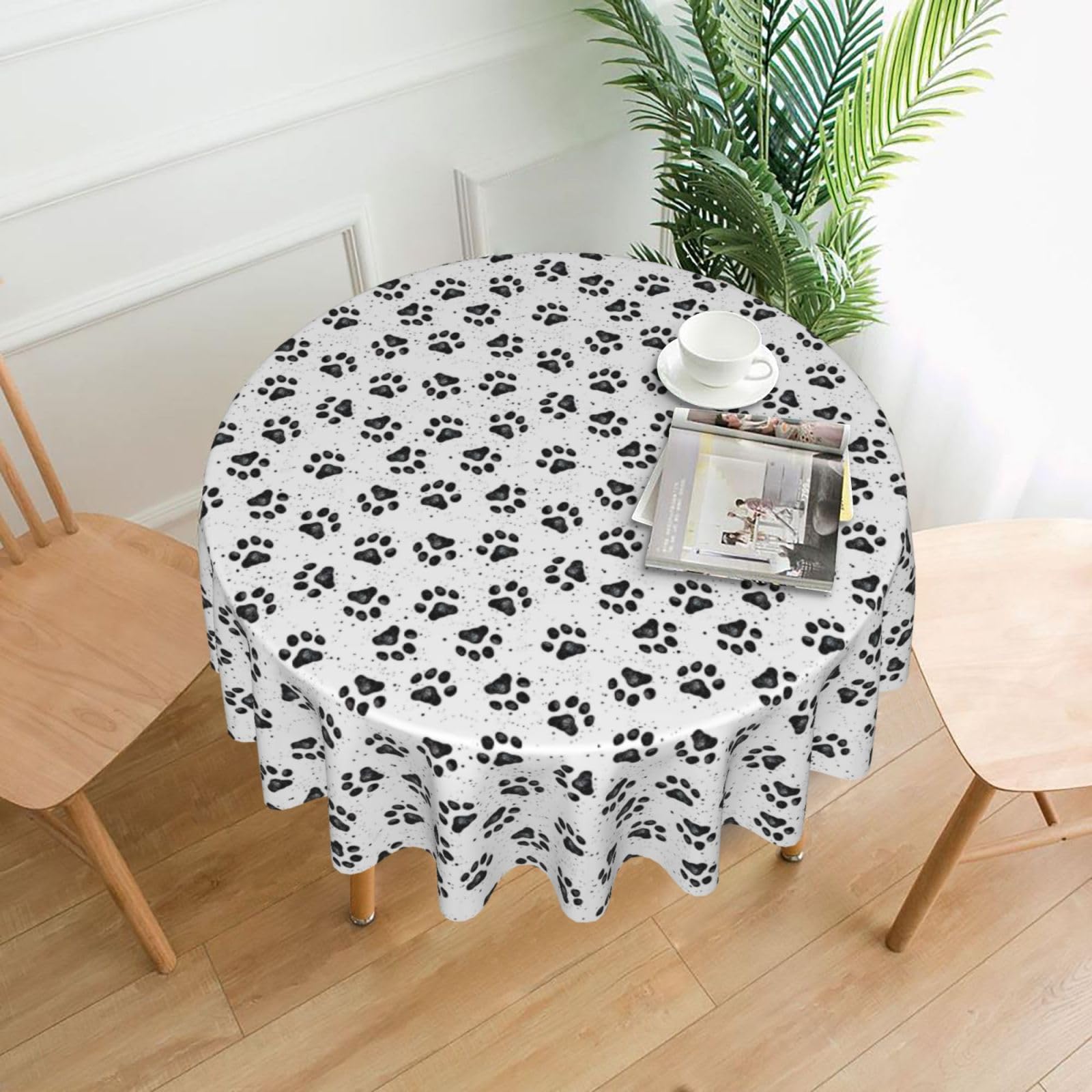 OKFSTY Dog Paw Pattern Print Round Tablecloth 60in for Wedding Elegant Polyester Cover for Party Reception Festive Dinner