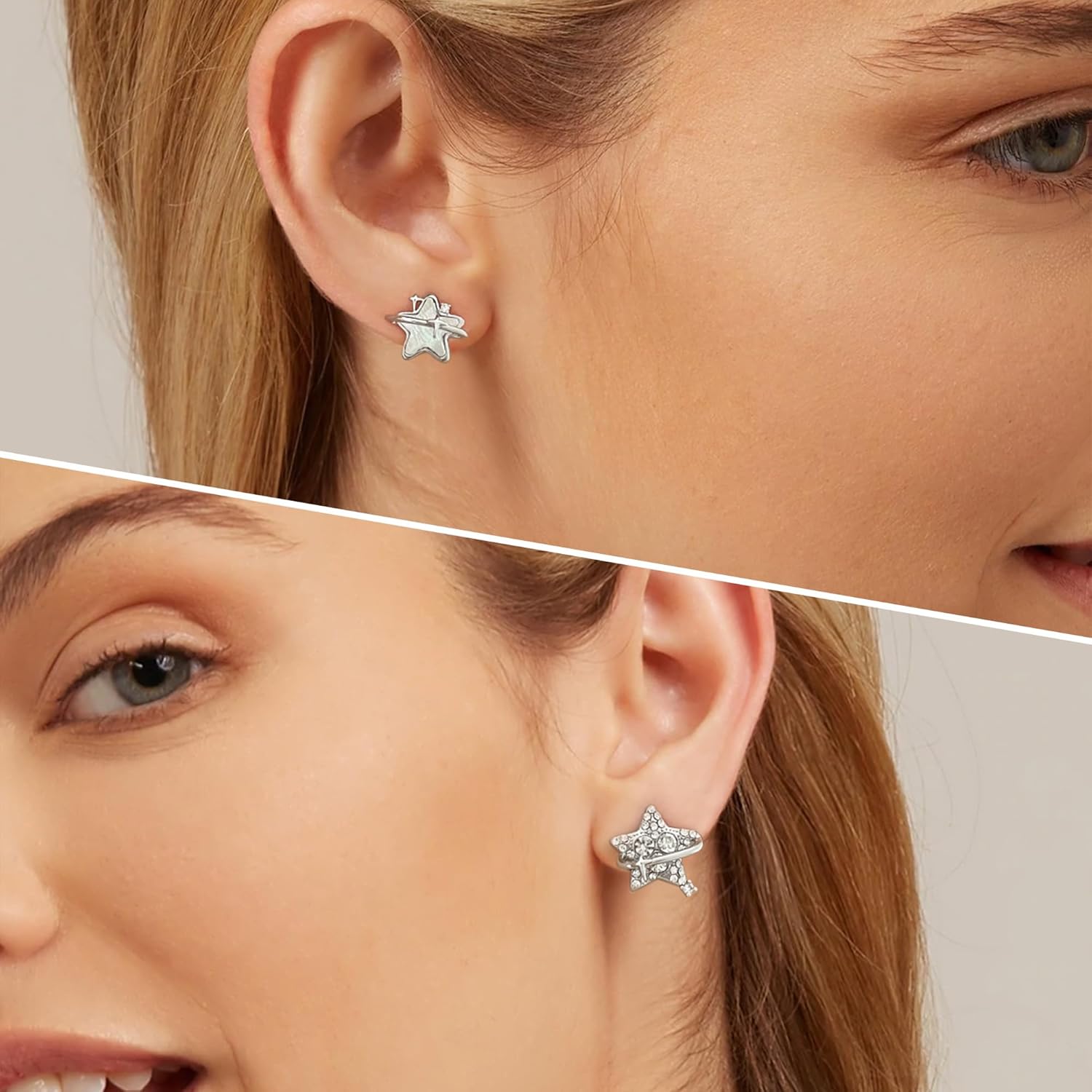 Small Star Stud Earrings for Women 925 Sterling Silver Post 14K Gold Plated Dainty Mini Cubic Zirconia Asymmetrical Star Earrings - Image 4