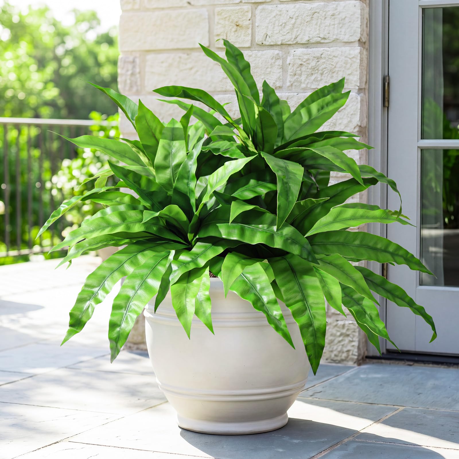 4 plantas artificiales para exteriores, tallos de helecho de nido de pájaros, verde brillante, 3D, tacto real, plantas de dracaena falsas, resistentes a los rayos UV, resistentes a la intemperie