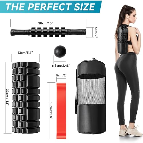 Miniatura 7 de Juego de rodillos de espuma 5 en 1 para masaje muscular de tejido profundo, rodillo de espuma de ejercicio de alta densidad, rodillo de masaje, bola