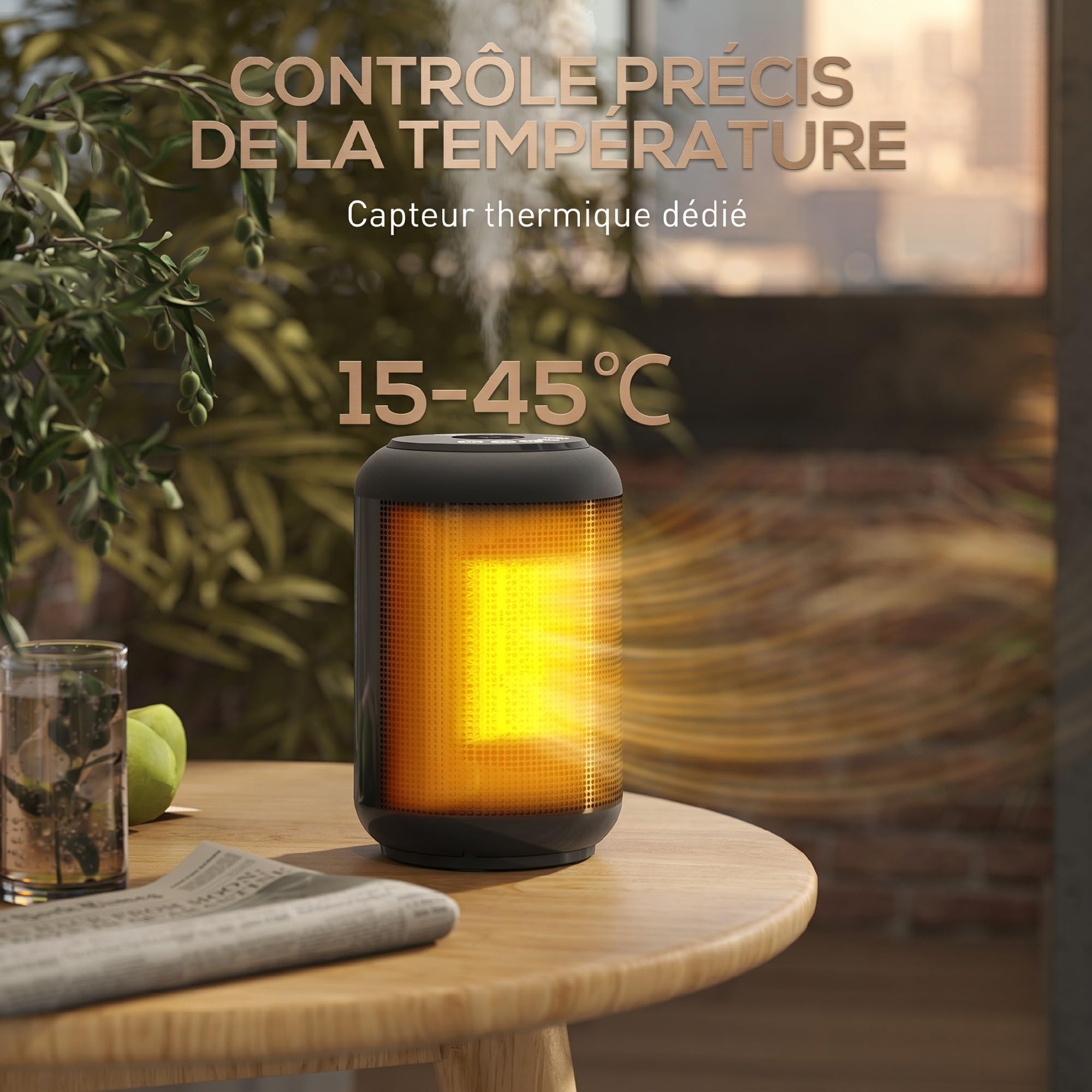 HOMCOM Calefacción auxiliar cerámica PTC, calentador eléctrico soplador 1500W bajo consumo, 3 modos (frío/caliente/muy caliente), temporizador 24h, termostato ajustable, oscilación, negro