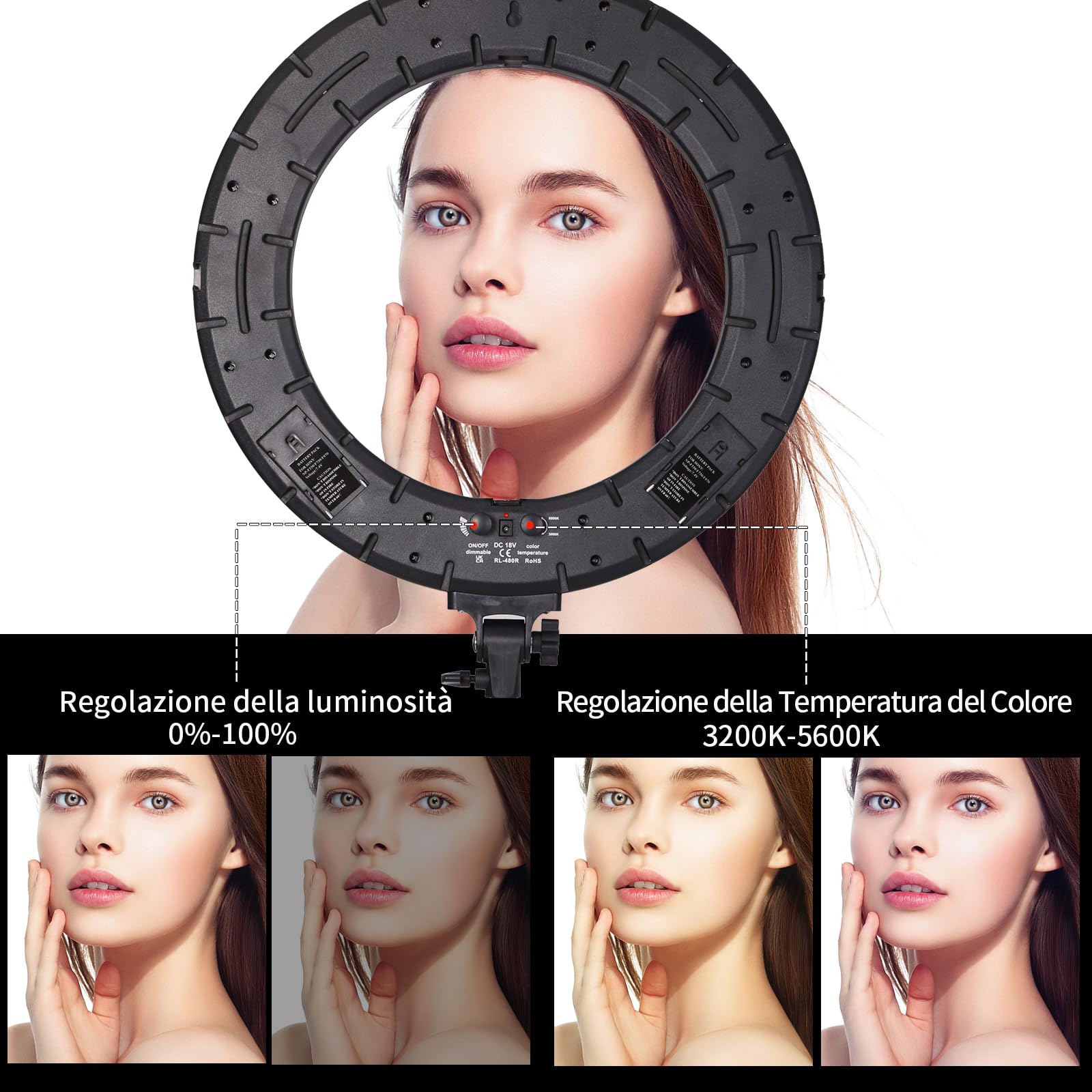 LED Luce Anulare 18" 60W Dimmerabile con Stativo per Fotografia Studio Ritratto Trucco