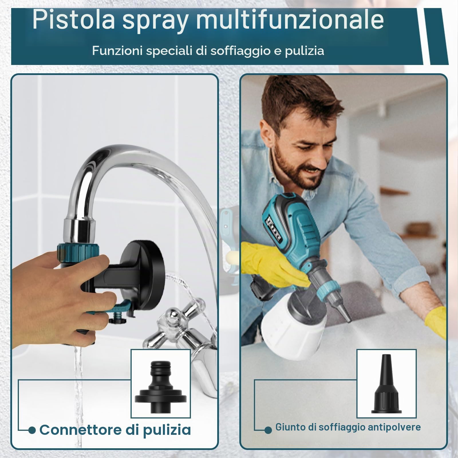 Spruzzatore per vernice, 700 W, HVLP con giunti di pulizia e soffiaggio, 4 ugelli e 3 modelli, facile da pulire, per mobili, armadi, recinzioni, pareti, porte, sedie da giardino, ecc. PS80A
