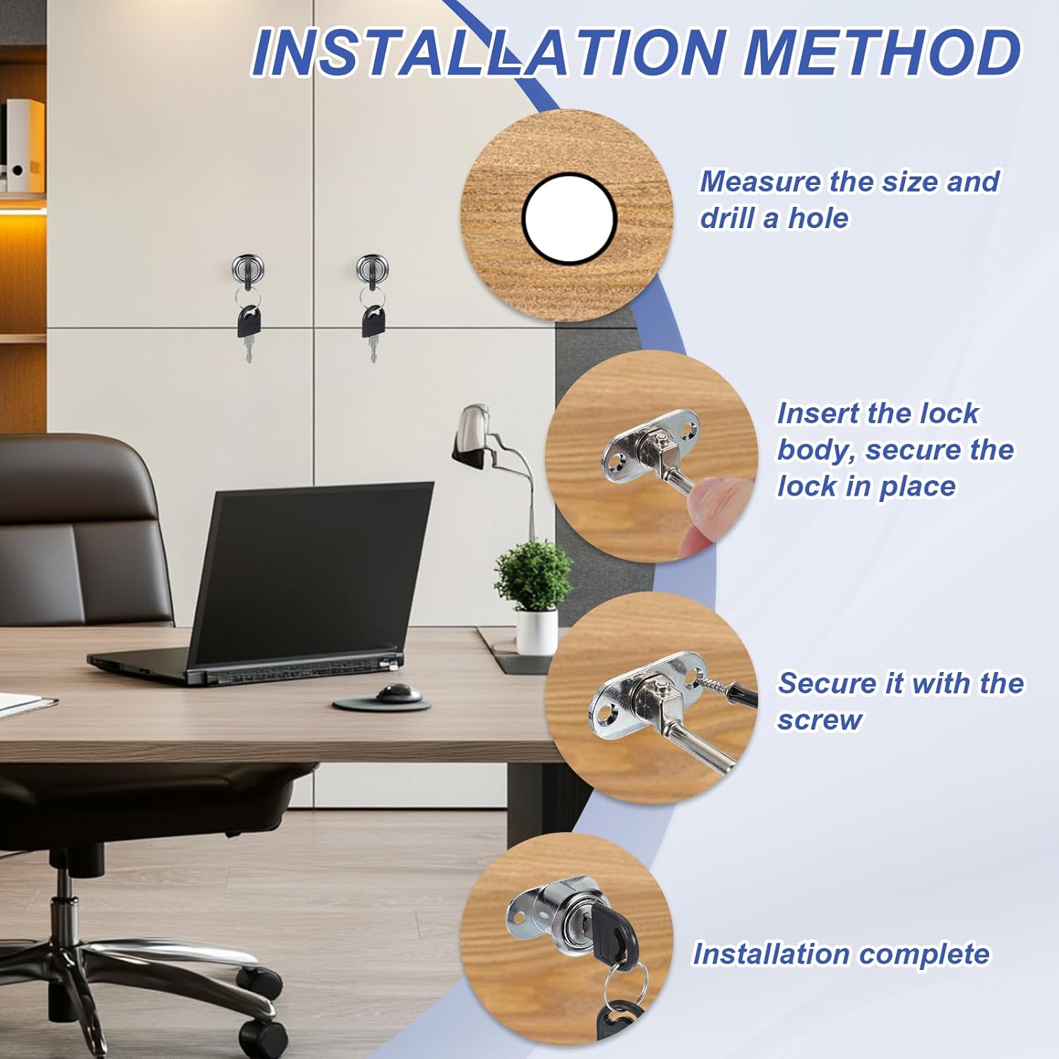 MECCANIXITY Drawer Lock with Keys, 16mm(5/8") Zinc Alloy File Cabinet Lock Cylinder Desk Cabinet Locks Keyed Different for Office Wardrobe Locker Showcase, Black Pack of 4