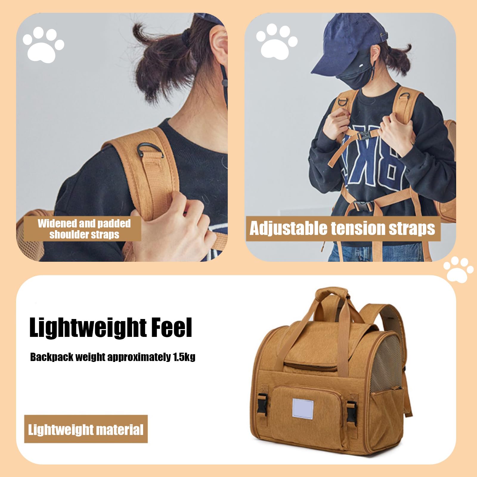Zaino per Cani Gatti Estensibile, Trasportino Gatto Portatile, Traspirante Pieghevole con Guinzaglio di Sicurezza per Viaggi Escursioni Fino a 8 Kg