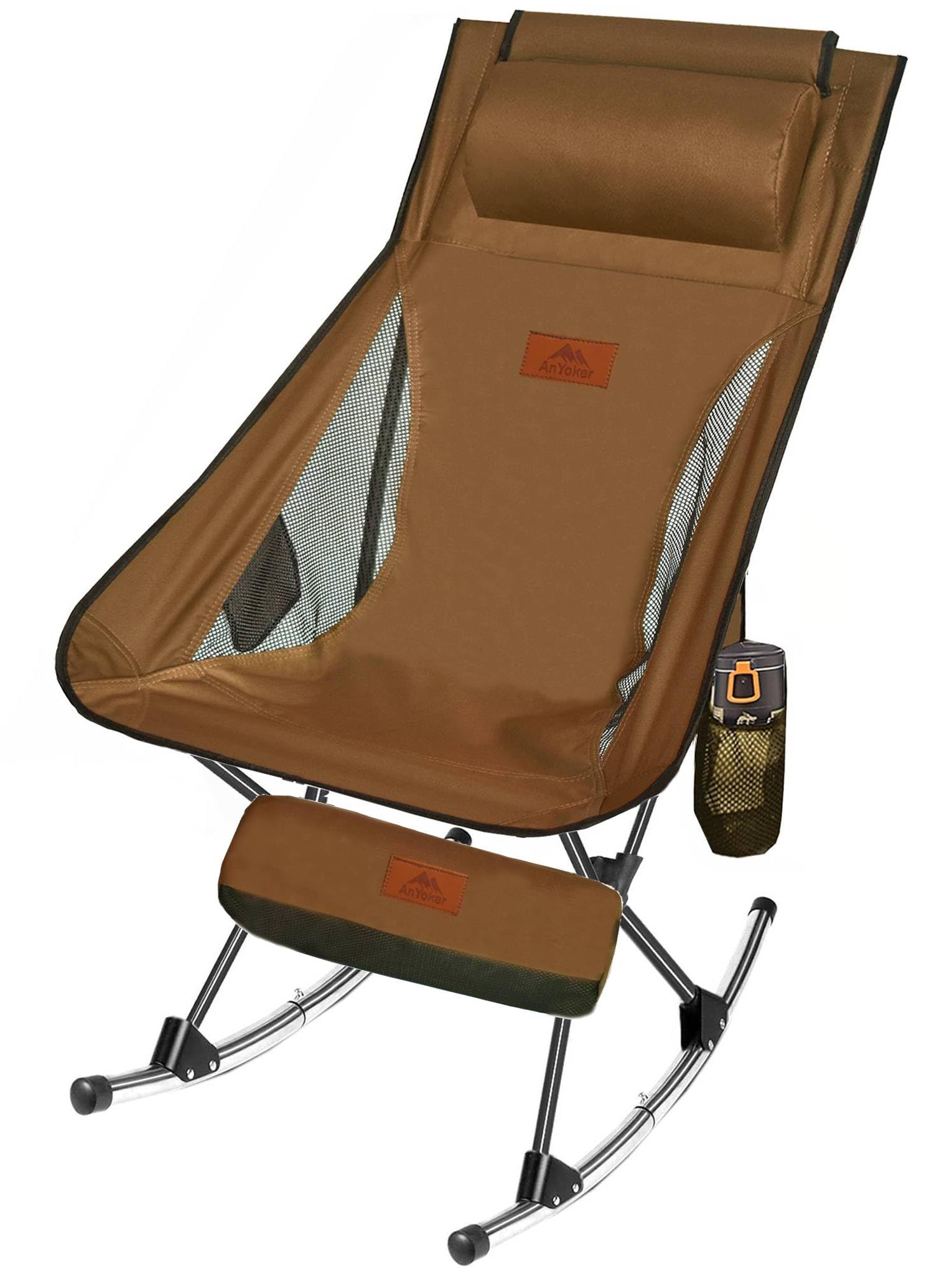 Photo 1 of AnYoker Camping Chair, High-Back Compact Backpacking Chair, Portable Folding Chair, Beach Chair with Side Pocket and headrest, Lightweight Hiking Chair 0088YY (Coffee)